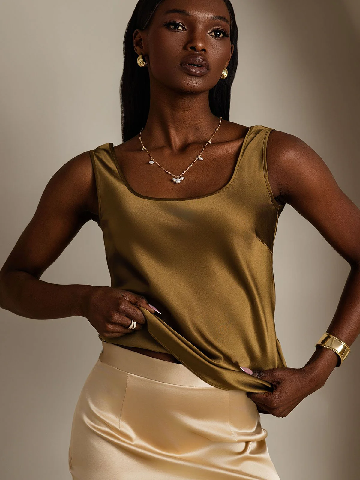 19Momme Silk Sleeveless U Neck Women's Tank Top - Image 33