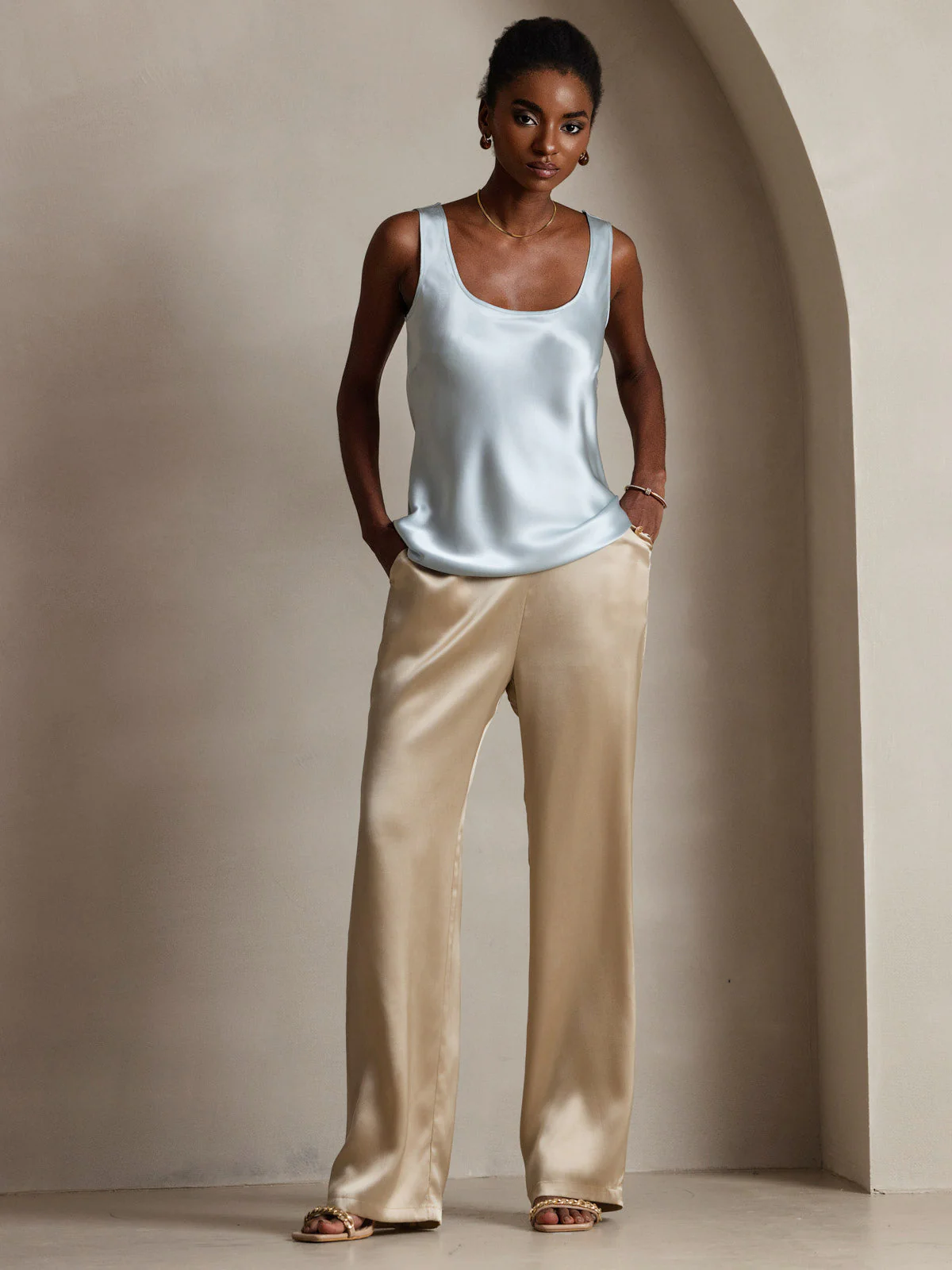 19Momme Silk Sleeveless U Neck Women's Tank Top - Image 61