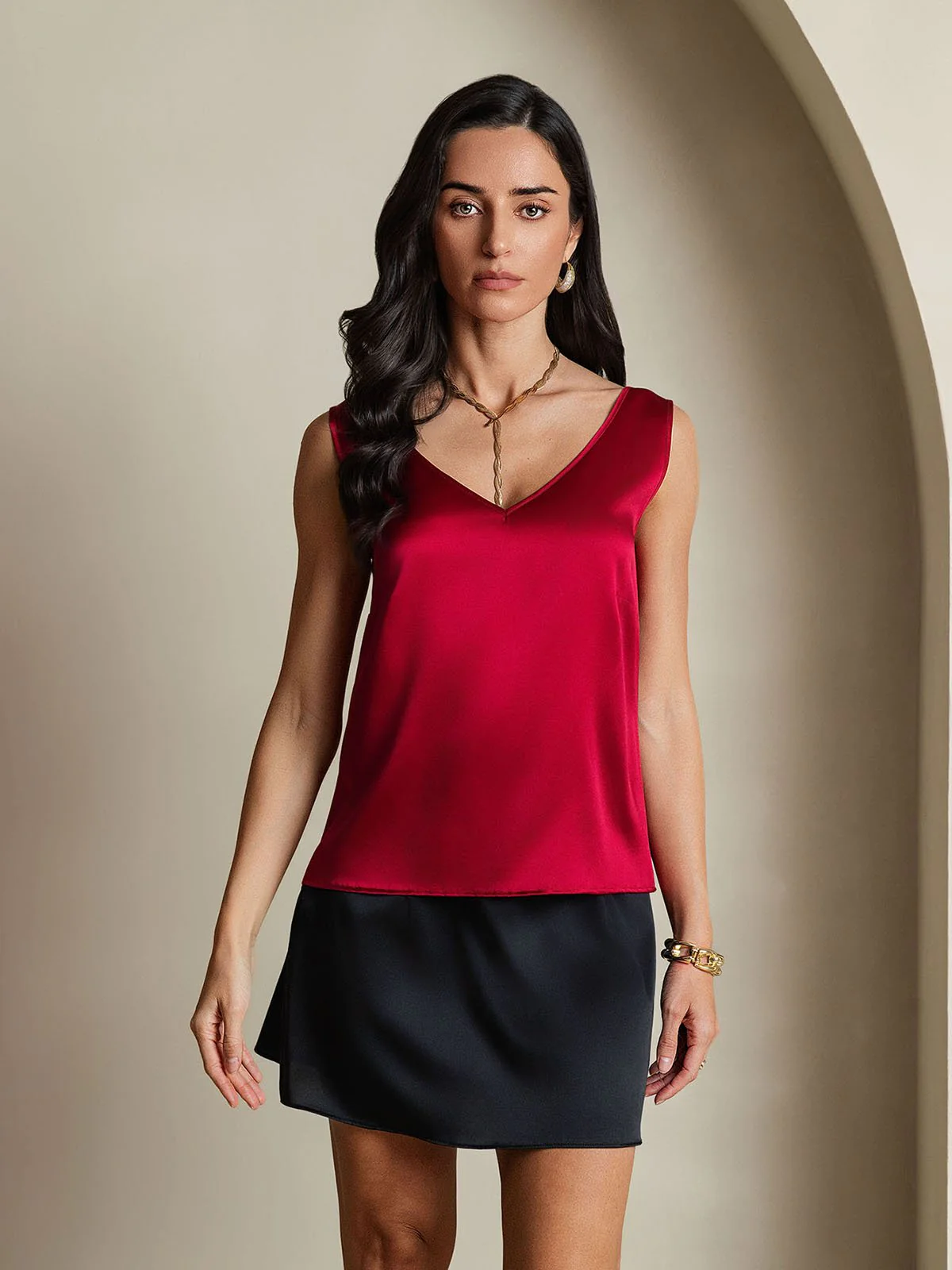 19Momme Silk Sleeveless V Neck Women's Tank Top with V Back Design - Image 18