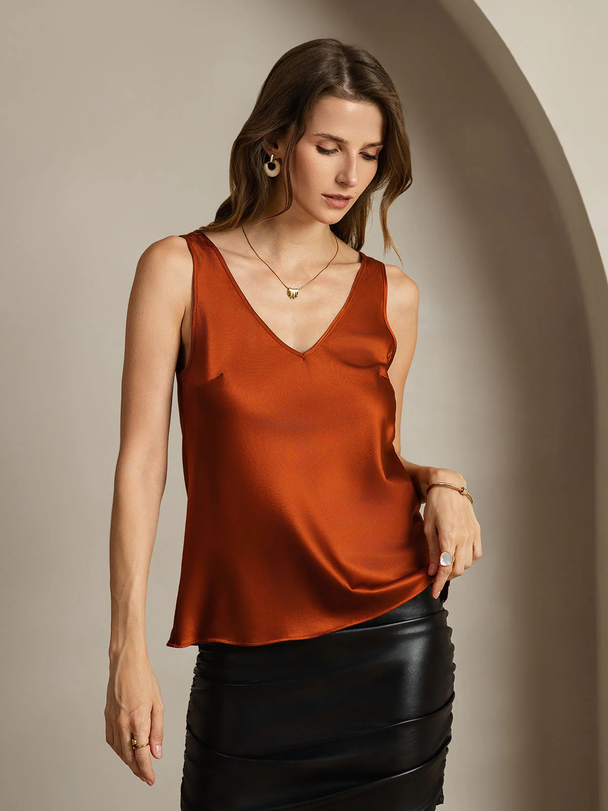19Momme Silk Sleeveless V Neck Women's Tank Top with V Back Design - Image 69
