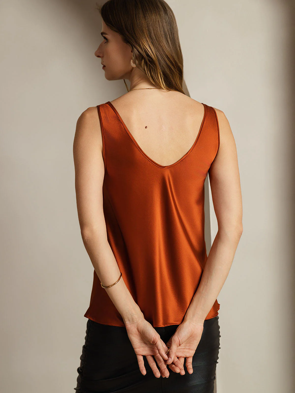 Clearance(US Warehouse) - 19Momme Silk Sleeveless V Neck Women's Tank Top with V Back Design - Image 9