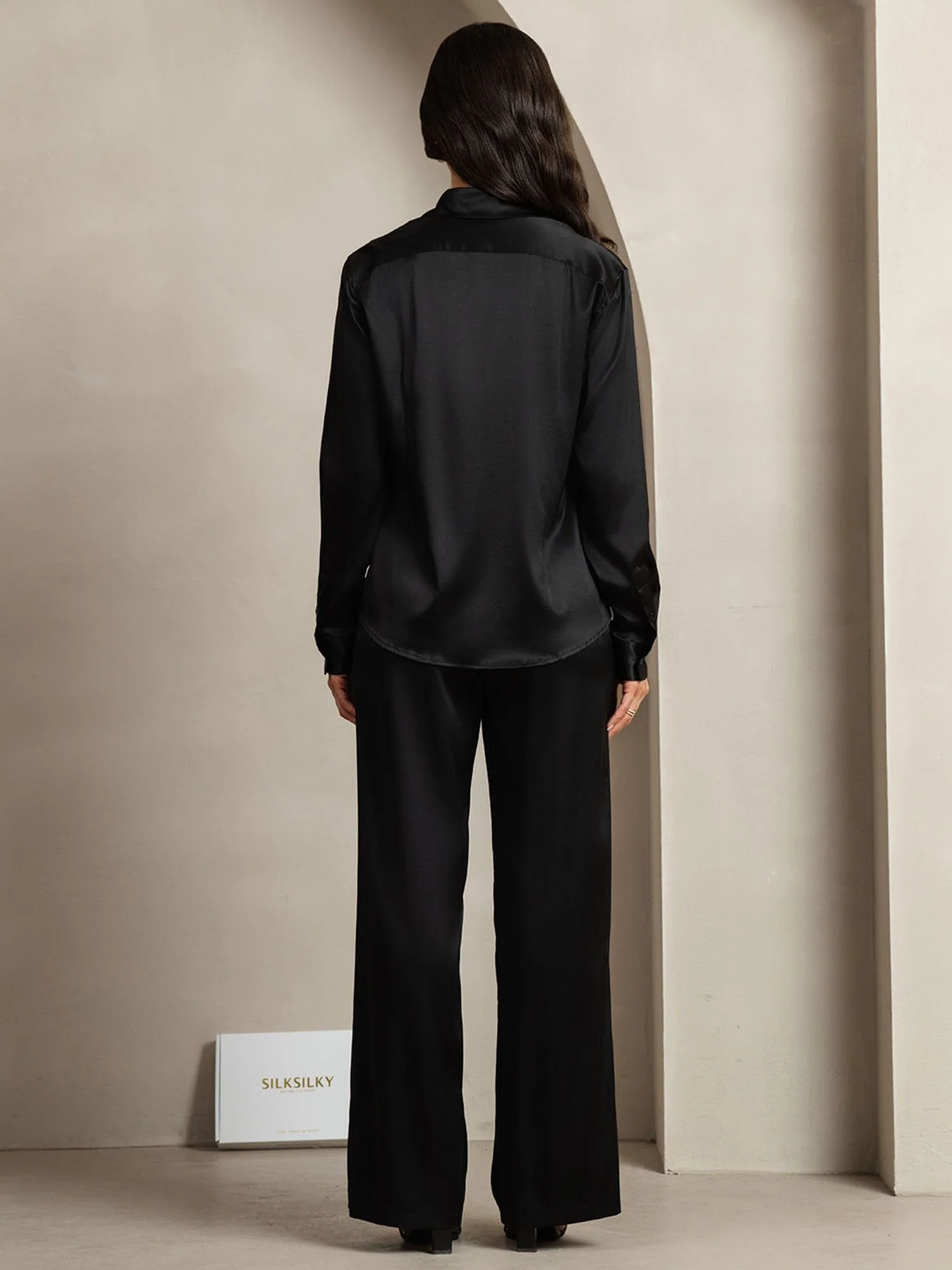 19Momme Silk Button-Up Shirt & Wide-Leg Pants Set - Image 2