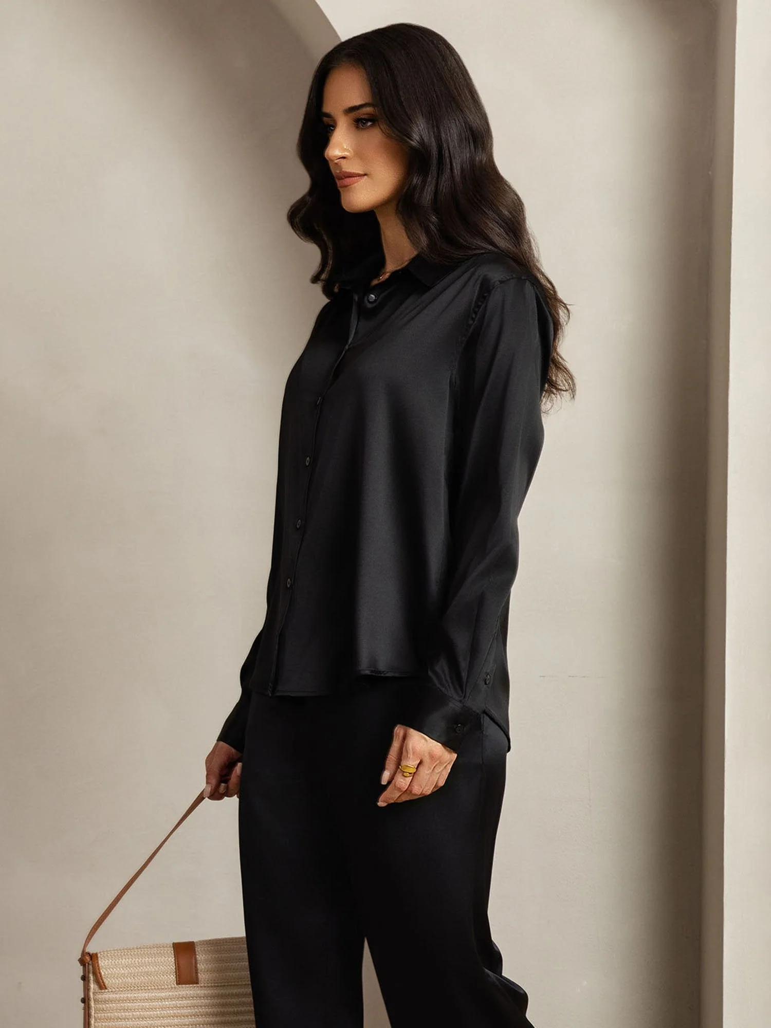 19Momme Silk Button-Up Shirt & Wide-Leg Pants Set - Image 6