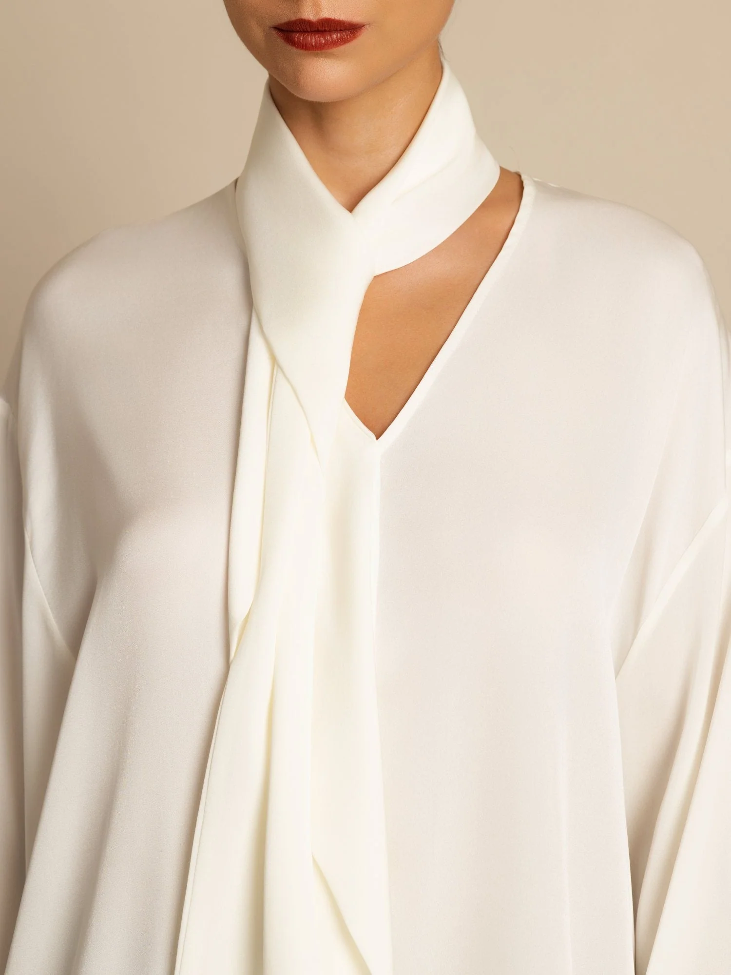 19Momme Silk Women's Asymmetrical Tie V Neck Blouse - Image 13