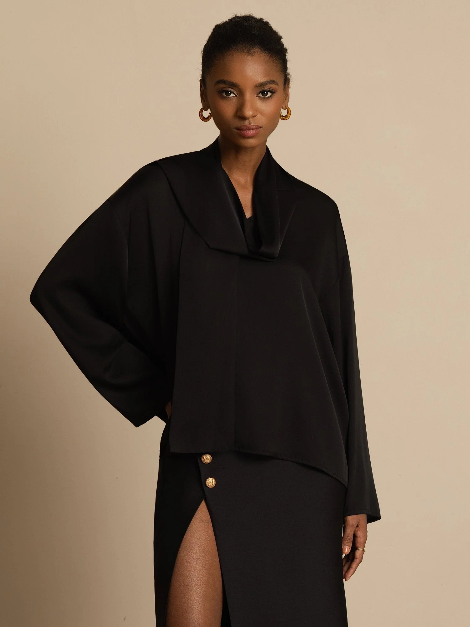 19Momme Silk Women's Asymmetrical Tie V Neck Blouse - Image 17