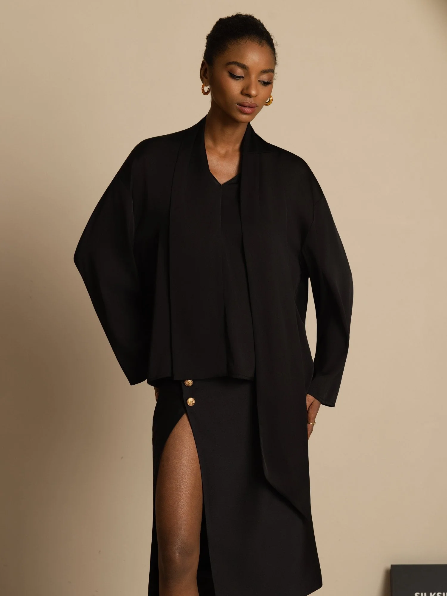 19Momme Silk Women's Asymmetrical Tie V Neck Blouse - Image 21