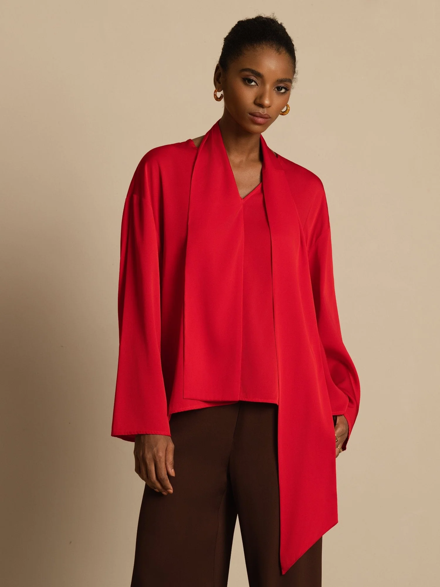 19Momme Silk Women's Asymmetrical Tie V Neck Blouse - Image 4