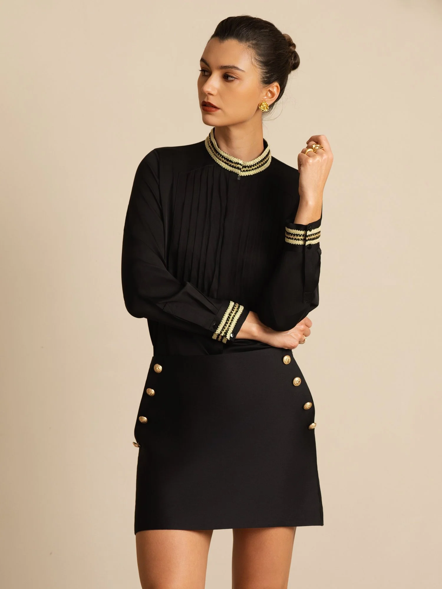 19Momme Silk Women's Pleated Stand Collar Blouse - Image 13