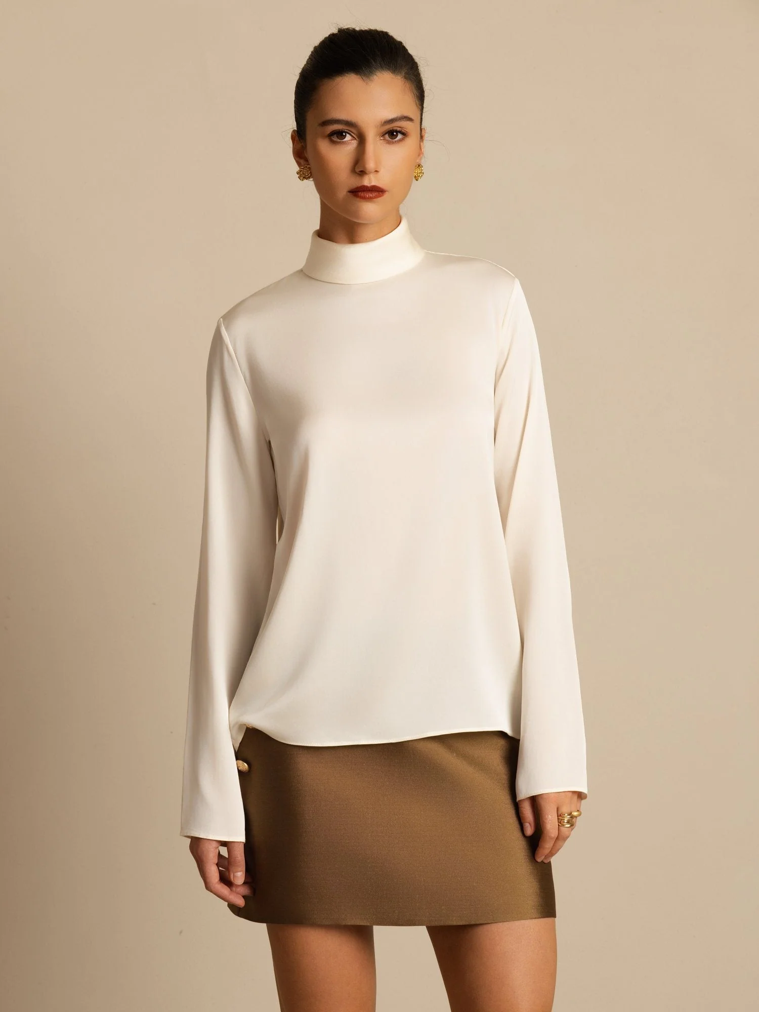 19Momme Silk Women's Turtle Neck Long Sleeve Top - Image 14