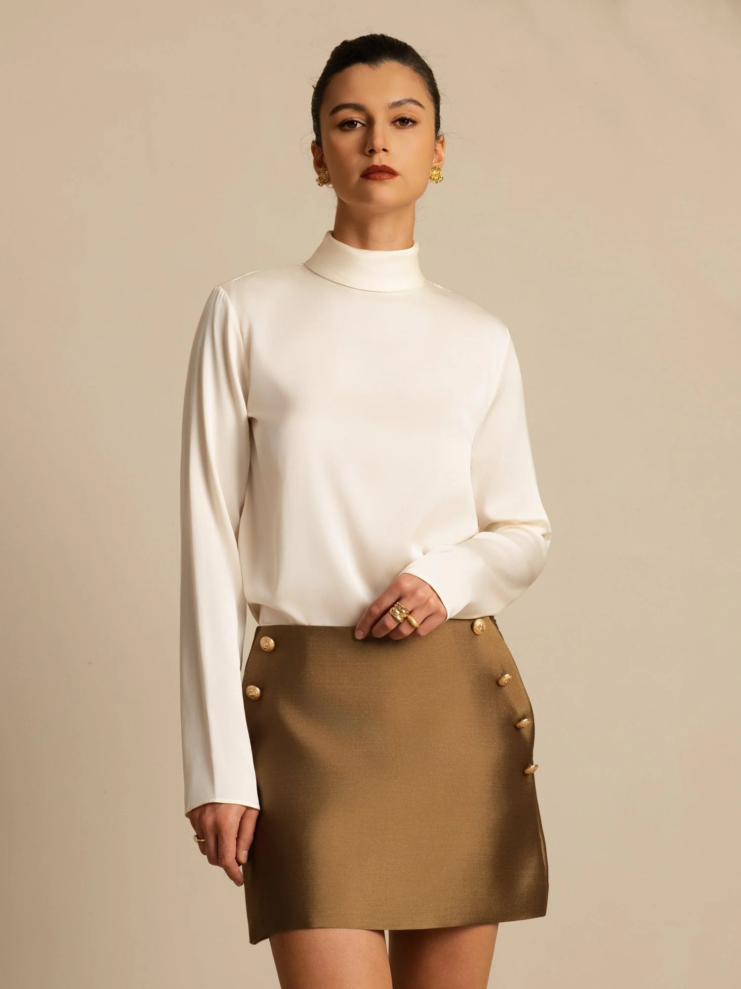 19Momme Silk Women's Turtle Neck Long Sleeve Top - Image 18