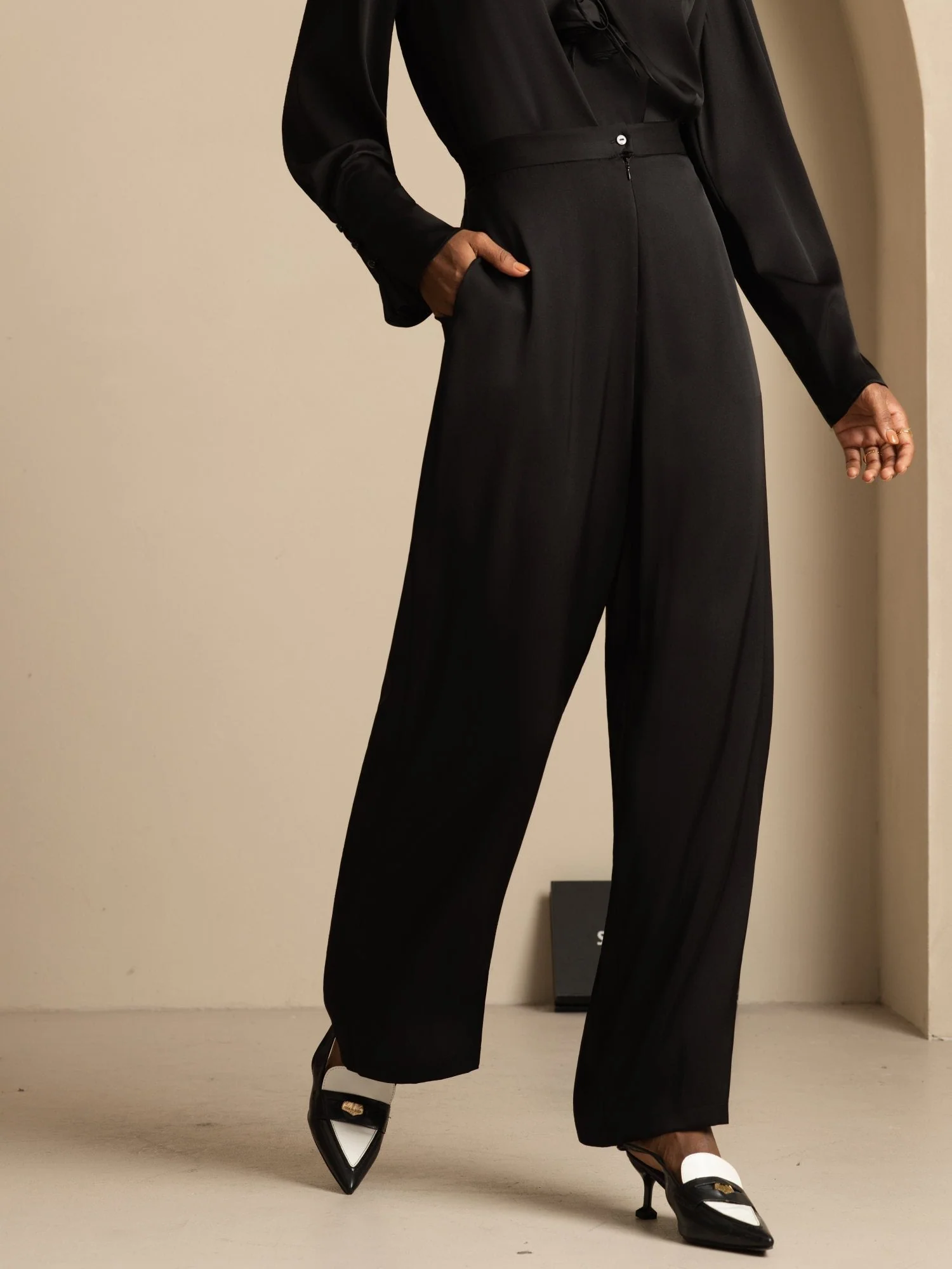 19Momme Silk Women’s Wide-Leg High-Waist Business Casual Pants - Image 11