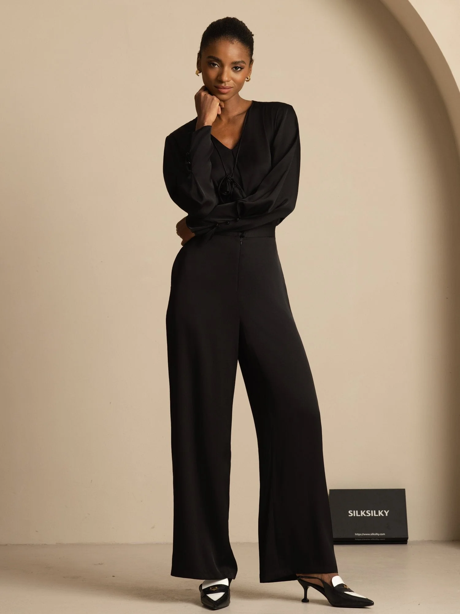 19Momme Silk Women’s Wide-Leg High-Waist Business Casual Pants - Image 14