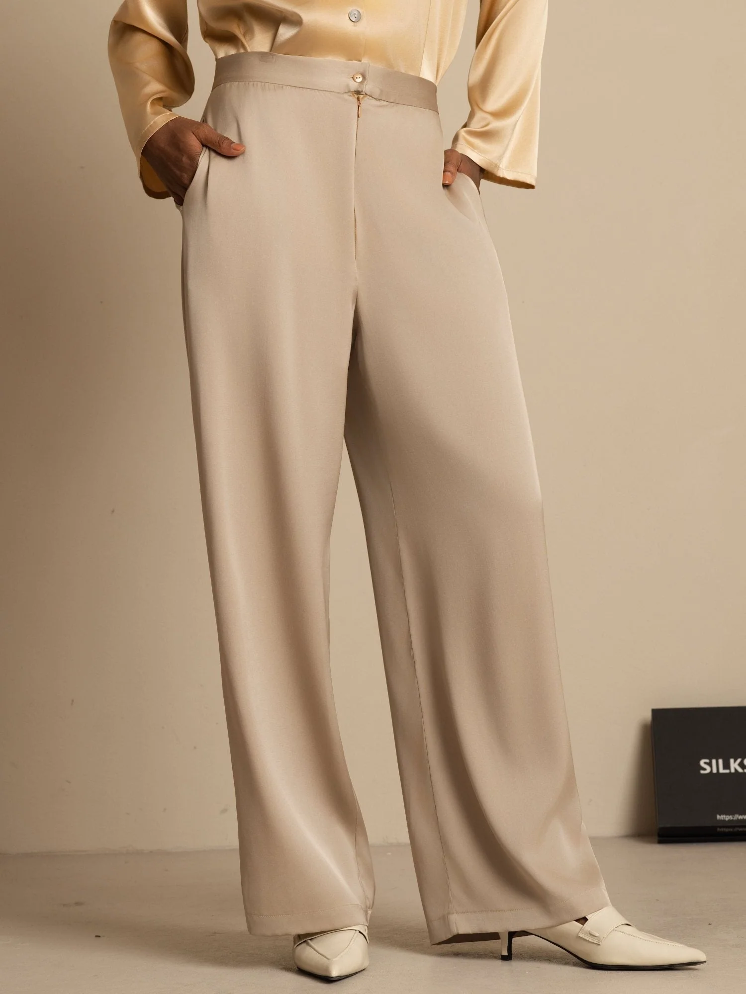 19Momme Silk Women’s Wide-Leg High-Waist Business Casual Pants - Image 16