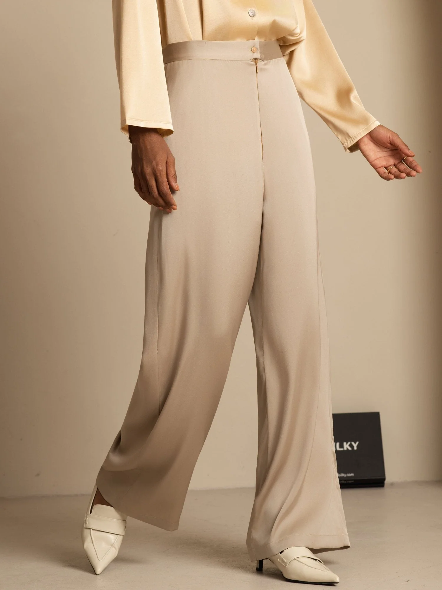 19Momme Silk Women’s Wide-Leg High-Waist Business Casual Pants - Image 18