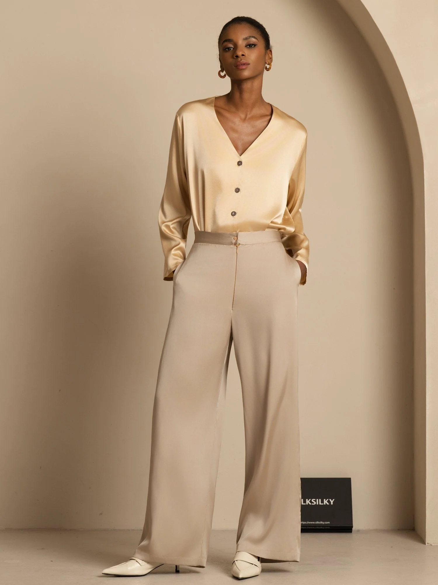 19Momme Silk Women’s Wide-Leg High-Waist Business Casual Pants - Image 23