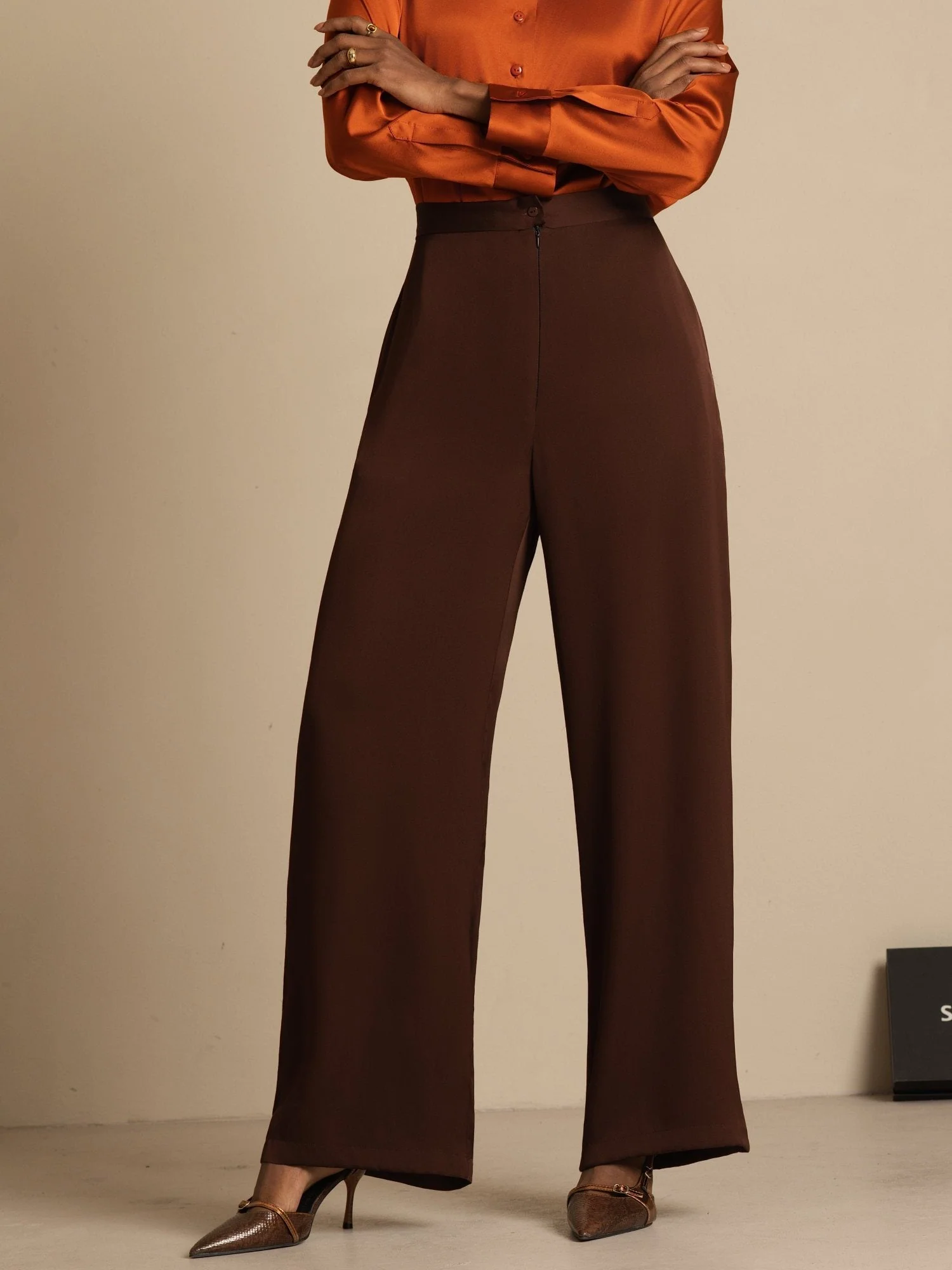 19Momme Silk Women’s Wide-Leg High-Waist Business Casual Pants - Image 3