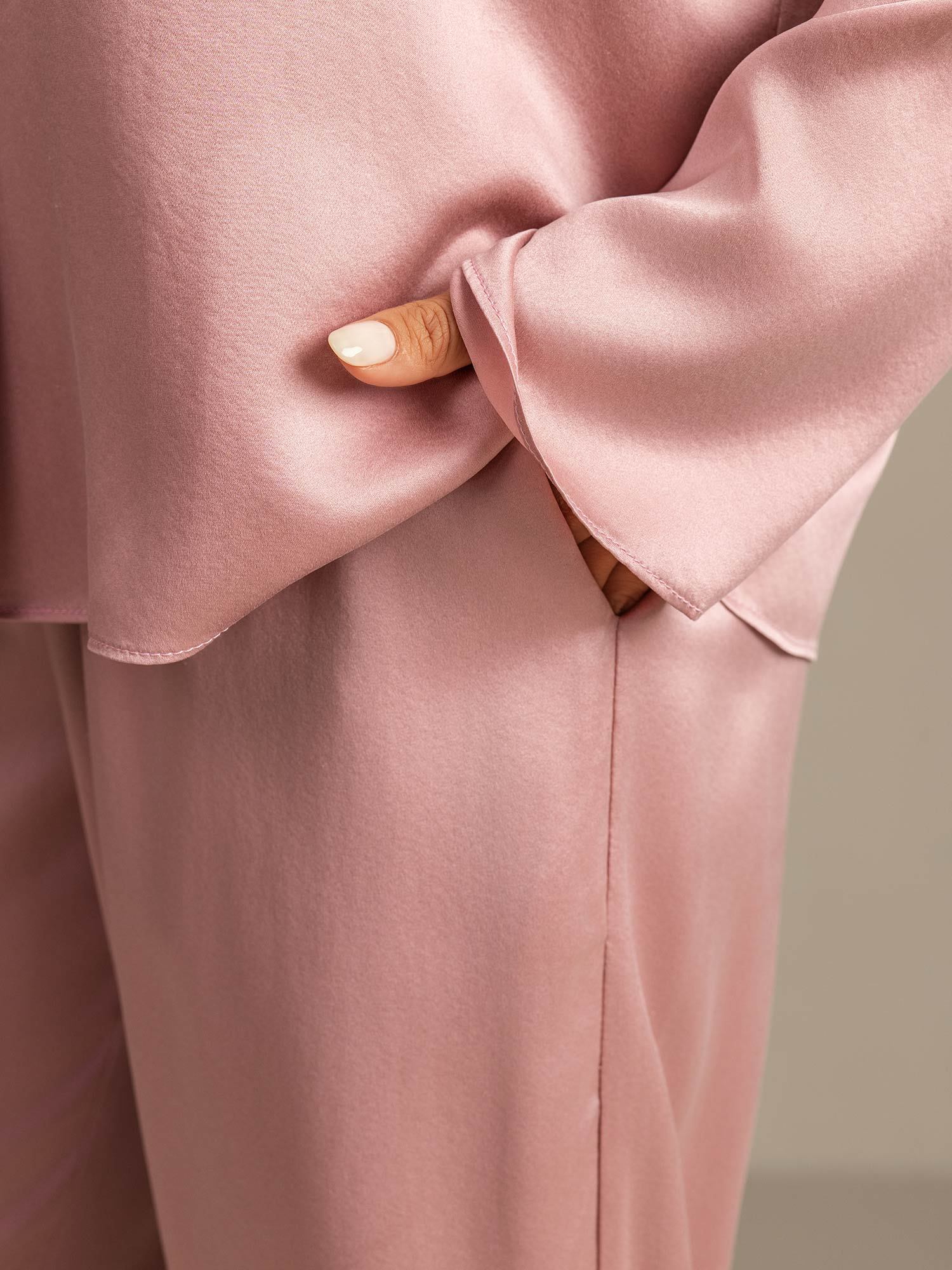 19Momme Washable Silk Long Sleeve Notch Collar Women's Pajamas Set - Image 14