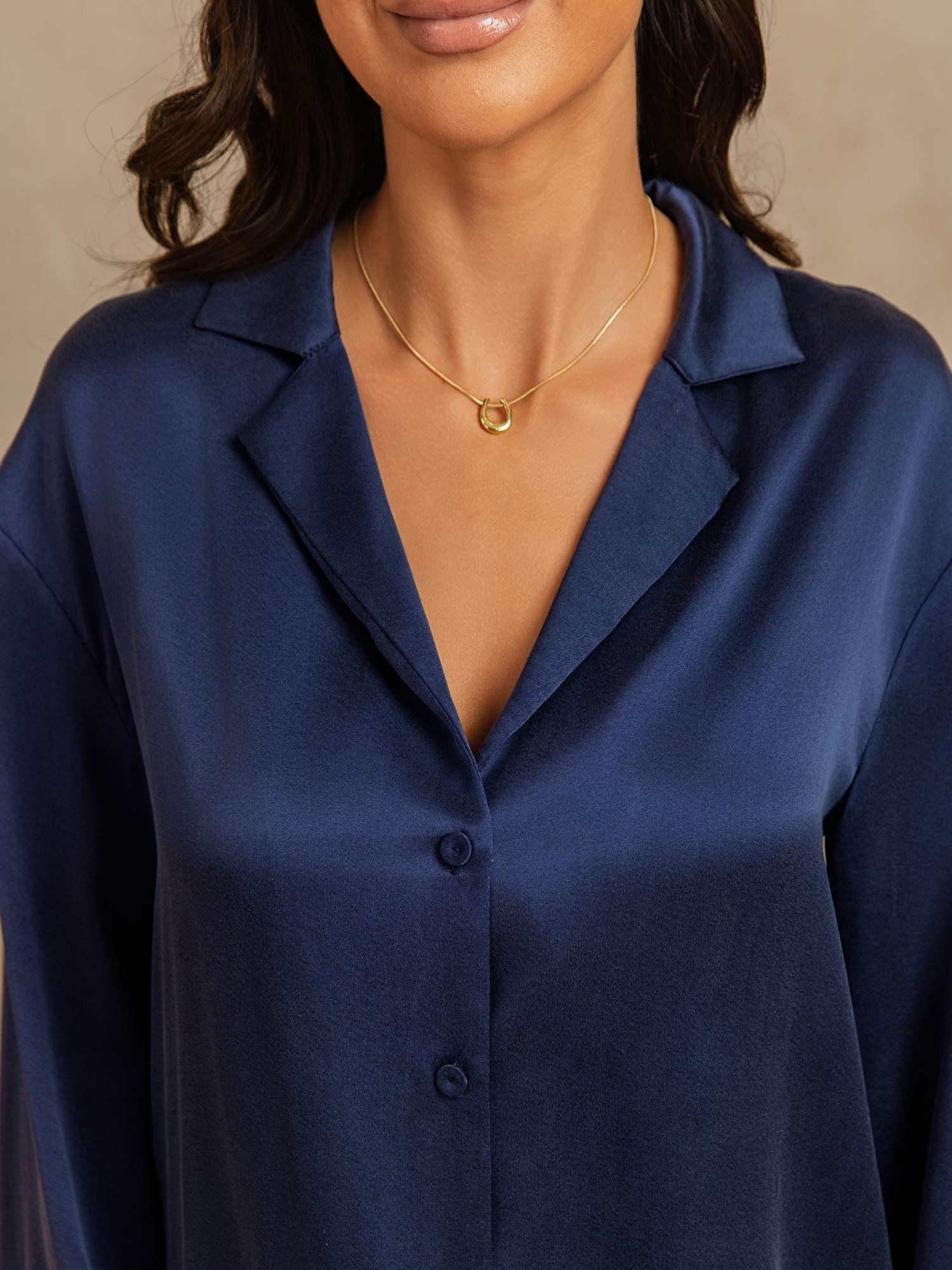 19Momme Washable Silk Long Sleeve Notch Collar Women's Pajamas Set - Image 24