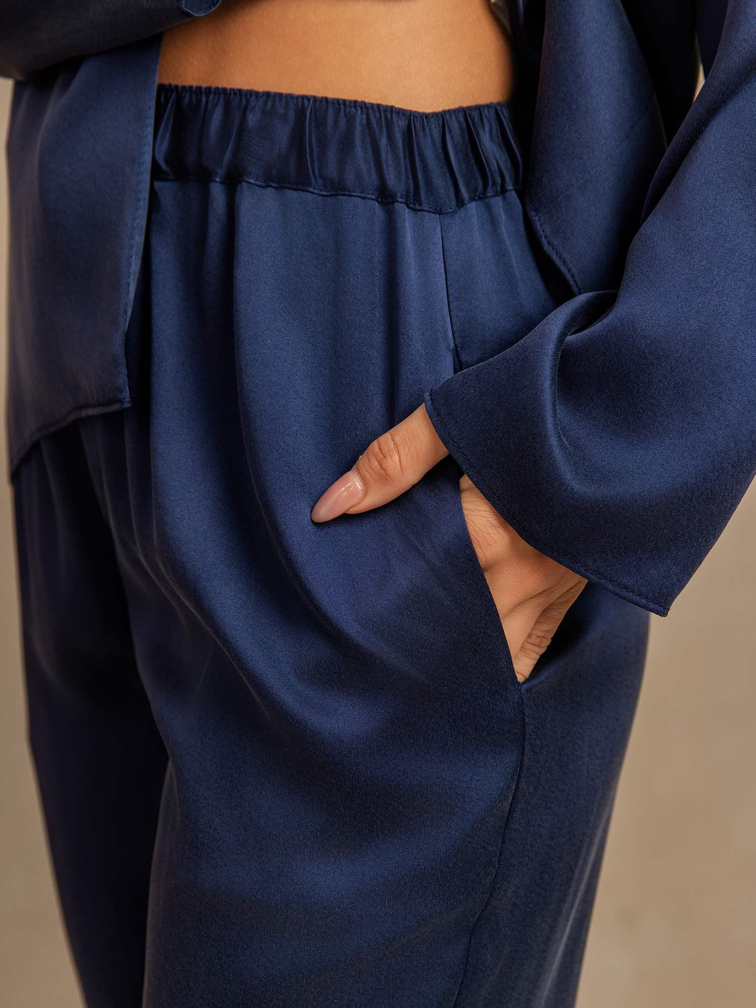 19Momme Washable Silk Long Sleeve Notch Collar Women's Pajamas Set - Image 25