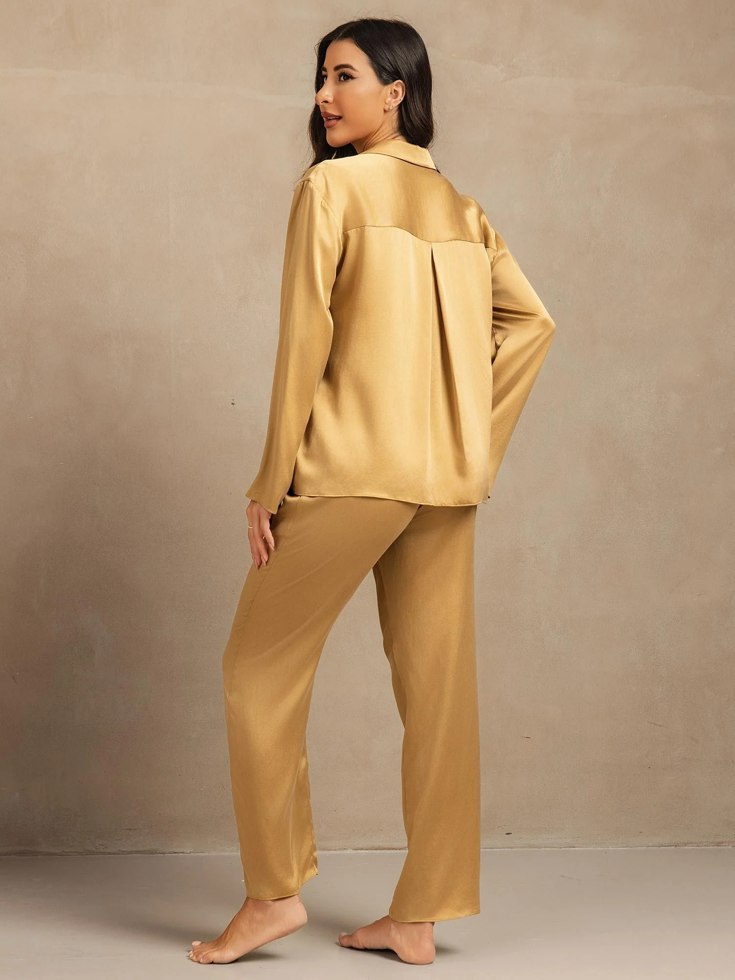 19Momme Washable Silk Long Sleeve Notch Collar Women's Pajamas Set - Image 32