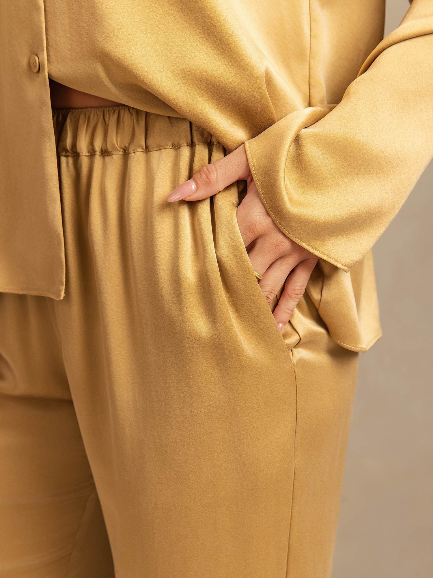 19Momme Washable Silk Long Sleeve Notch Collar Women's Pajamas Set - Image 35