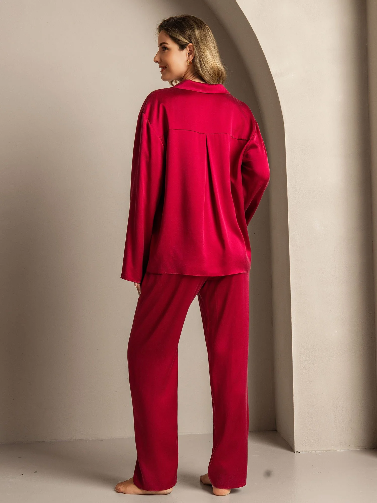 19Momme Washable Silk Long Sleeve Notch Collar Women's Pajamas Set - Image 42
