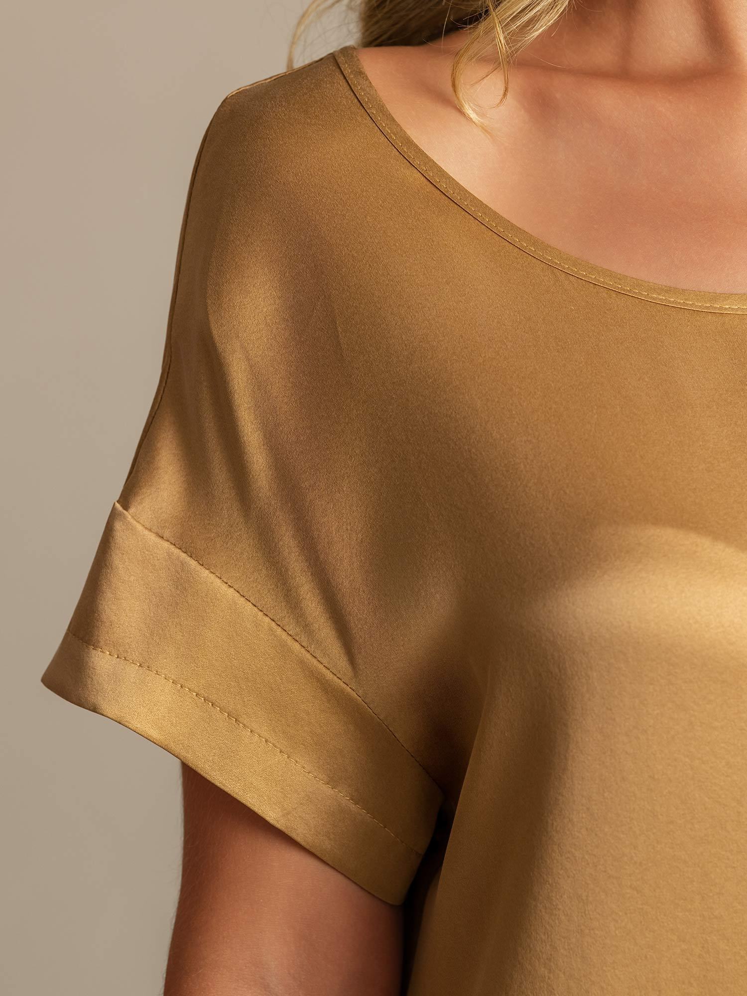 19Momme Washable Silk Short Sleeve Round Neck Short Nightgown - Image 11