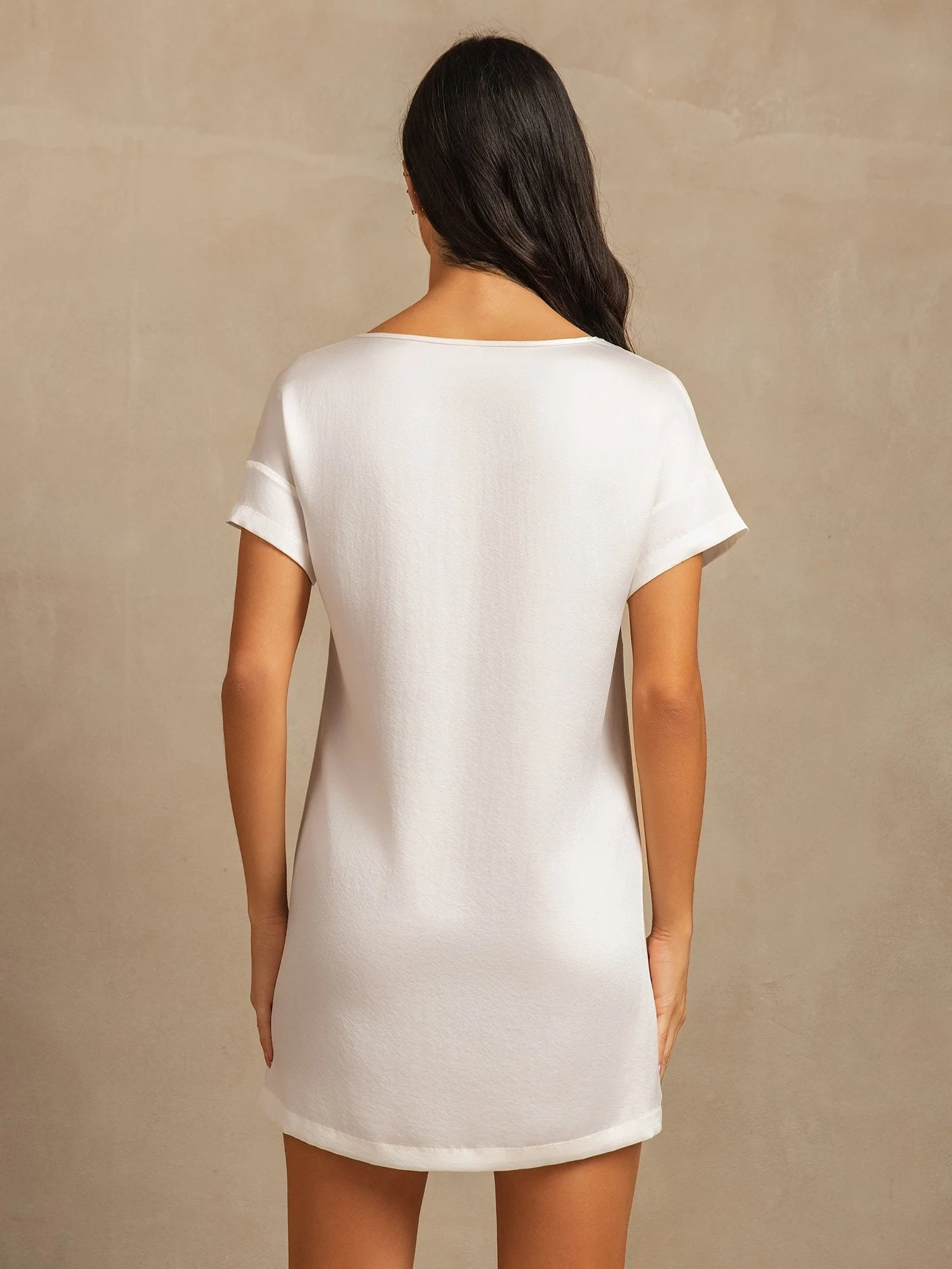 19Momme Washable Silk Short Sleeve Round Neck Short Nightgown - Image 17