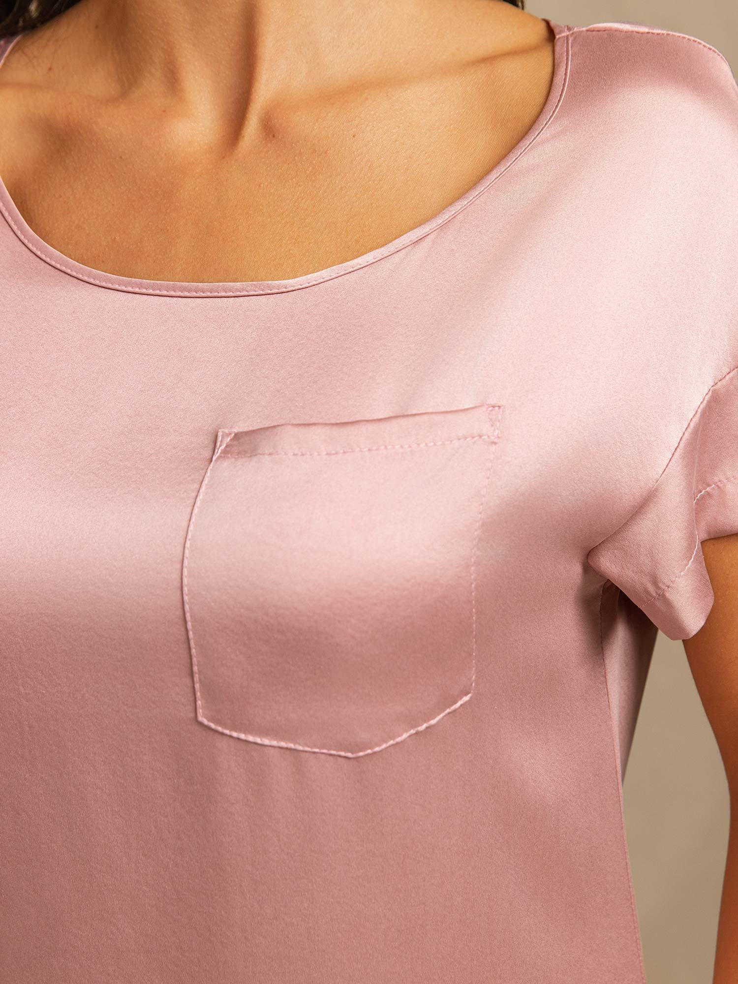 19Momme Washable Silk Short Sleeve Round Neck Short Nightgown - Image 33