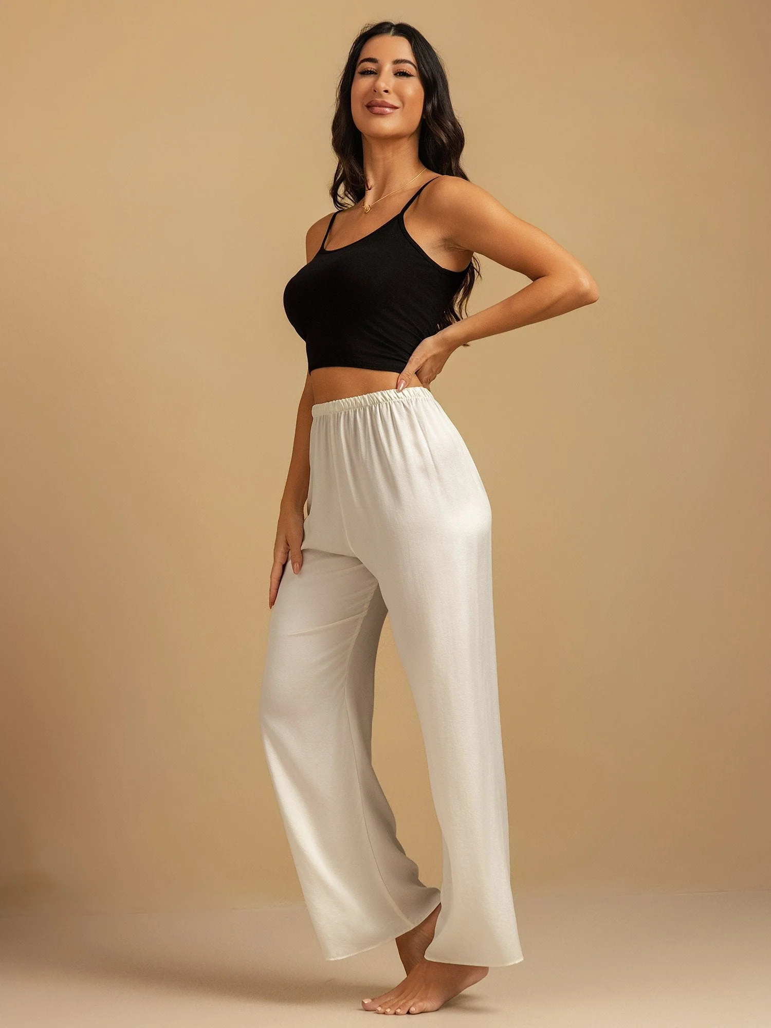 19Momme Washable Silk Wide Leg Women's Sleep Pants with Elastic Waist - Image 29