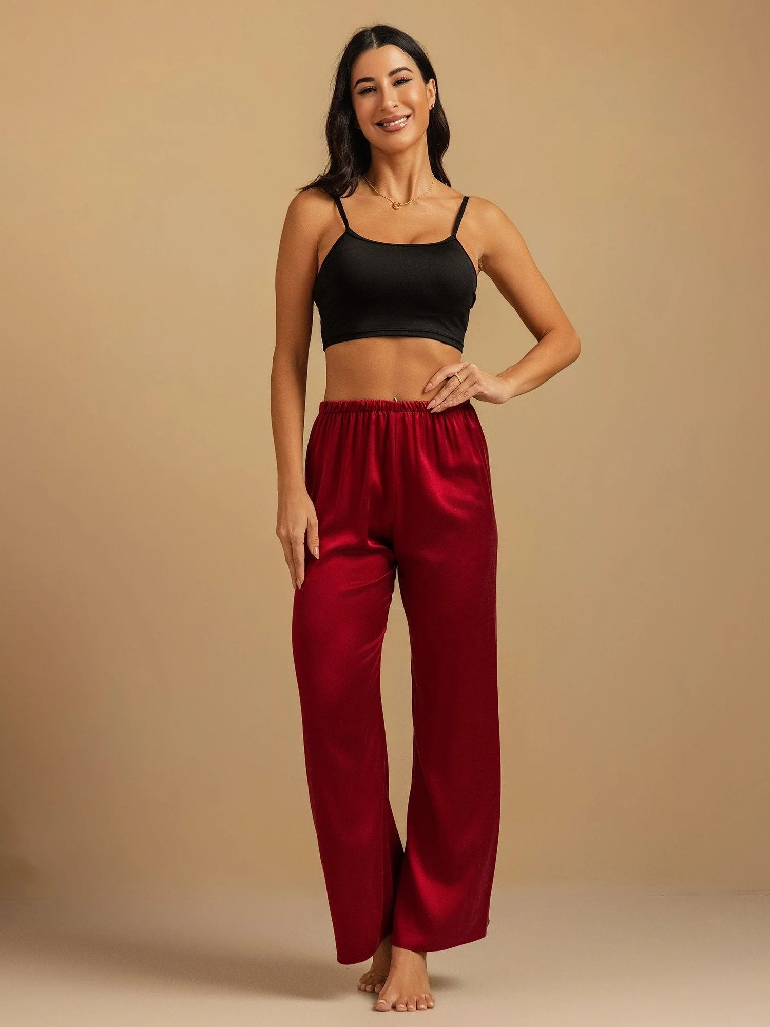 19Momme Washable Silk Wide Leg Women's Sleep Pants with Elastic Waist - Image 38