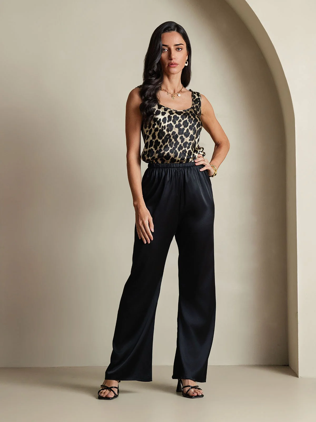 19Momme Women's Silk Leopard Print Sleeveless U Neck Tank Top - Image 8