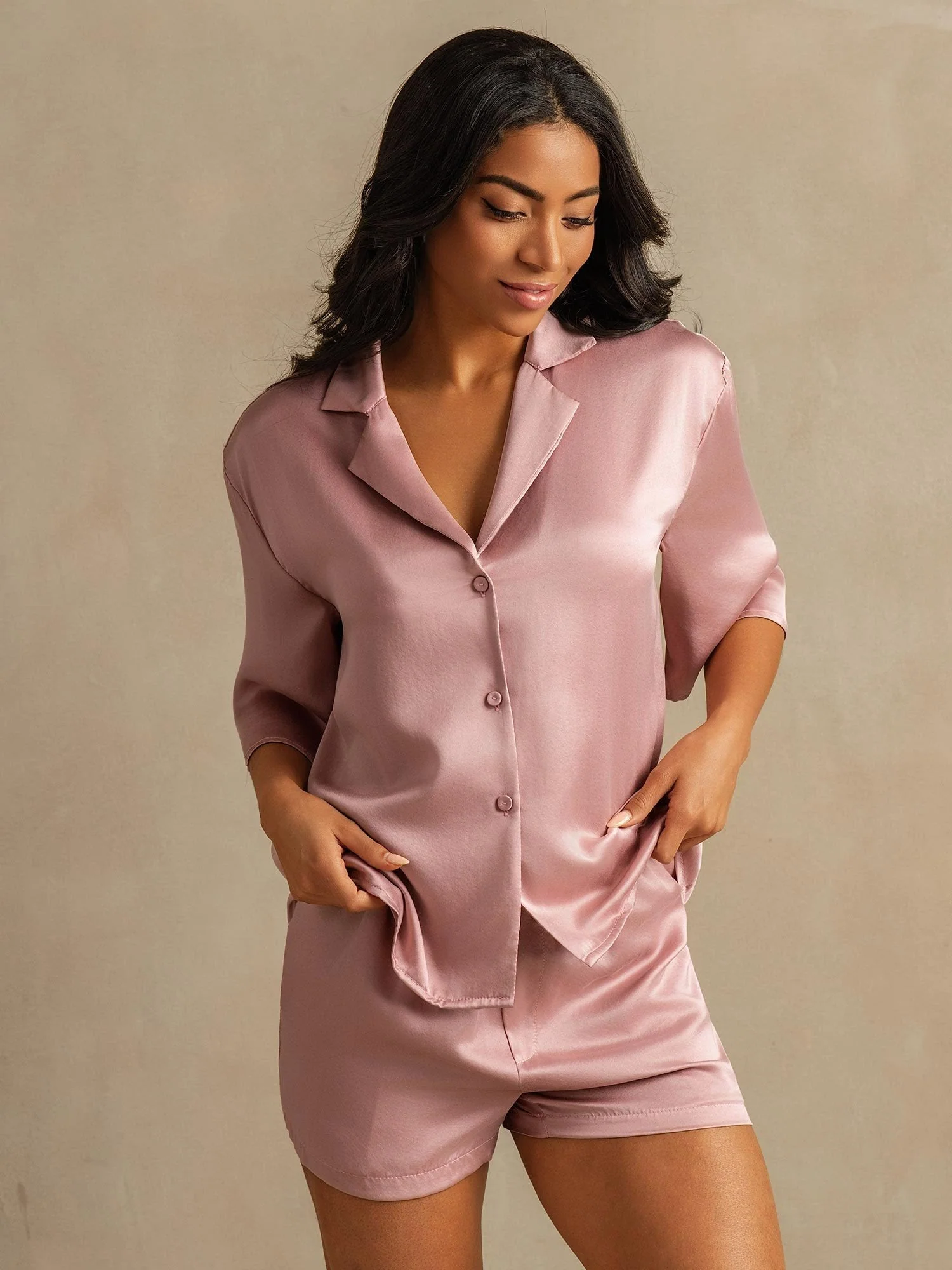 19Momme Women's Washable Silk Notch Collar Pajamas Set with Side Pockets - Image 11