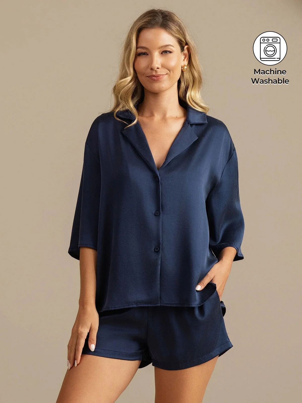 19Momme Women's Washable Silk Notch Collar Pajamas Set with Side Pockets - Image 16