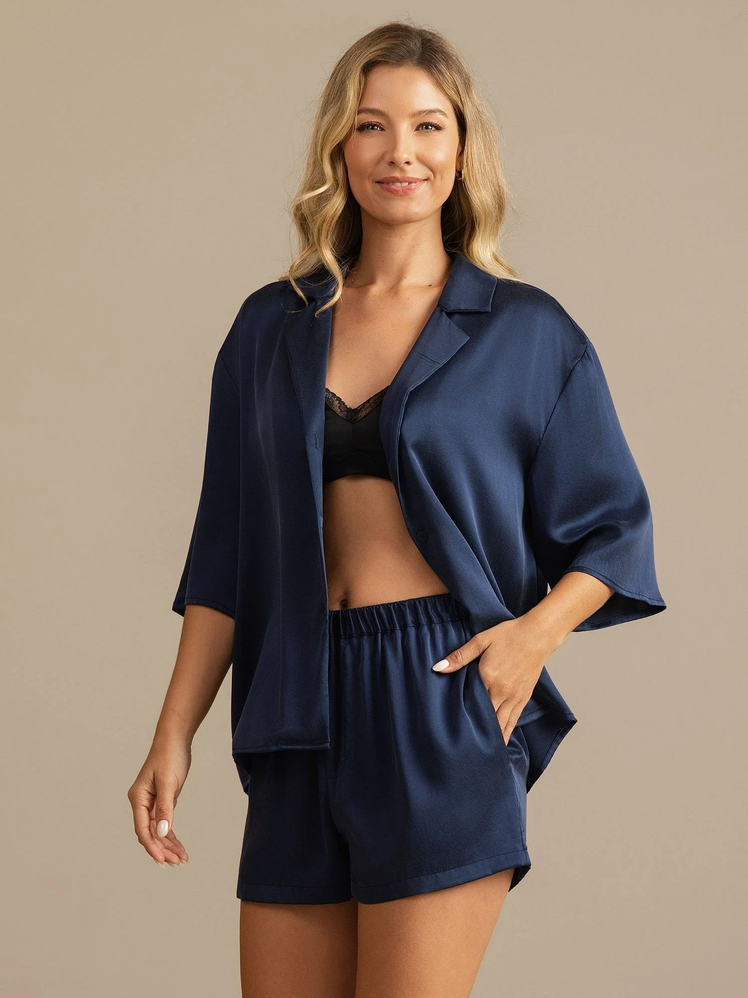 19Momme Women's Washable Silk Notch Collar Pajamas Set with Side Pockets - Image 18