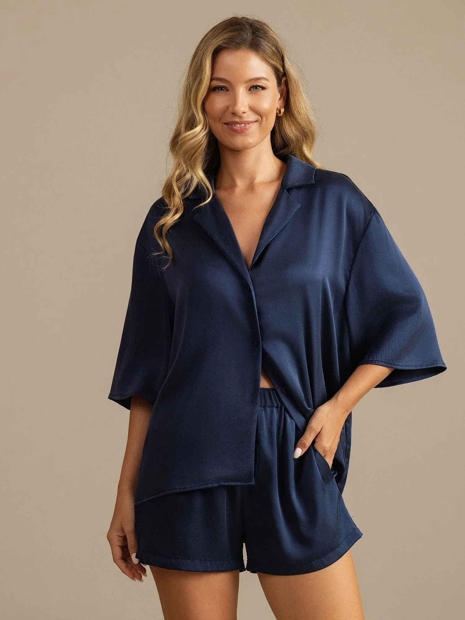 19Momme Women's Washable Silk Notch Collar Pajamas Set with Side Pockets - Image 21