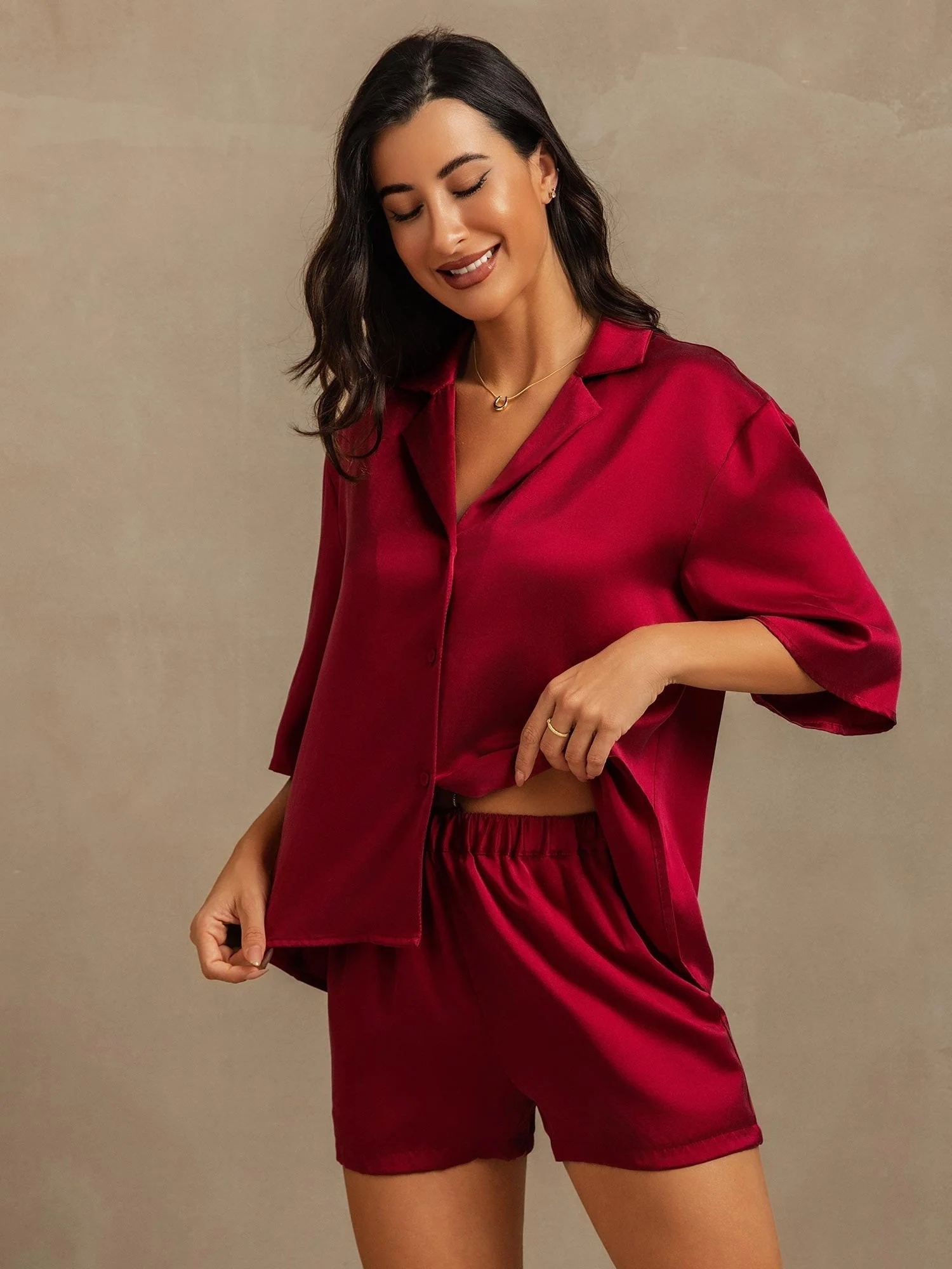19Momme Women's Washable Silk Notch Collar Pajamas Set with Side Pockets - Image 38