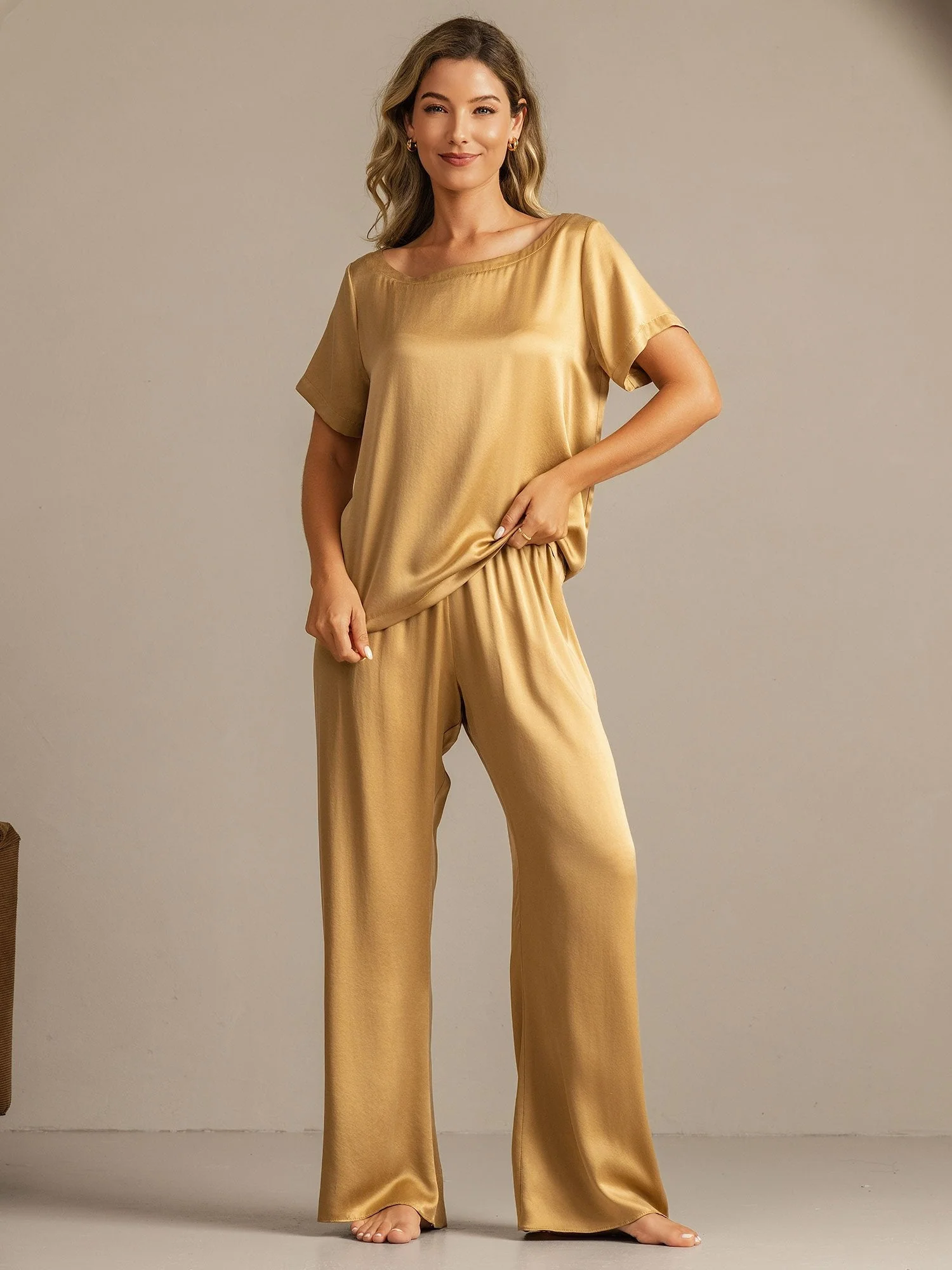 19Momme Women's Washable Silk Short Sleeve Pajamas Set - Image 27