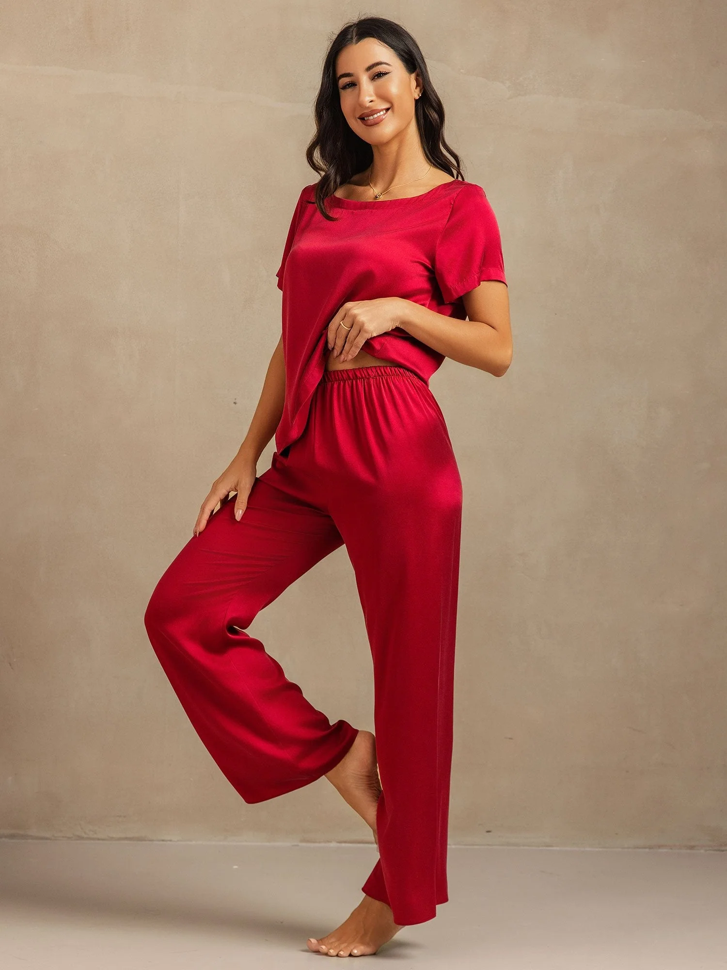 19Momme Women's Washable Silk Short Sleeve Pajamas Set - Image 3