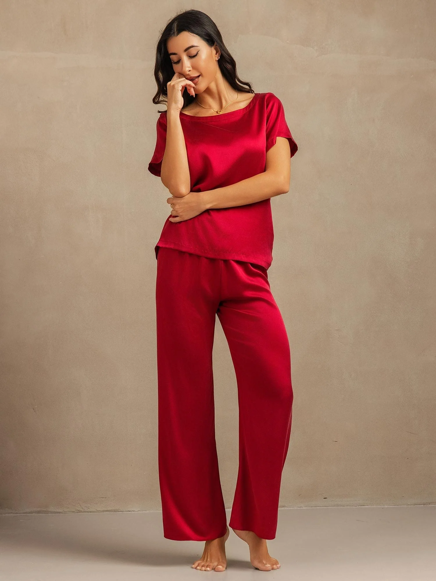 19Momme Women's Washable Silk Short Sleeve Pajamas Set - Image 6