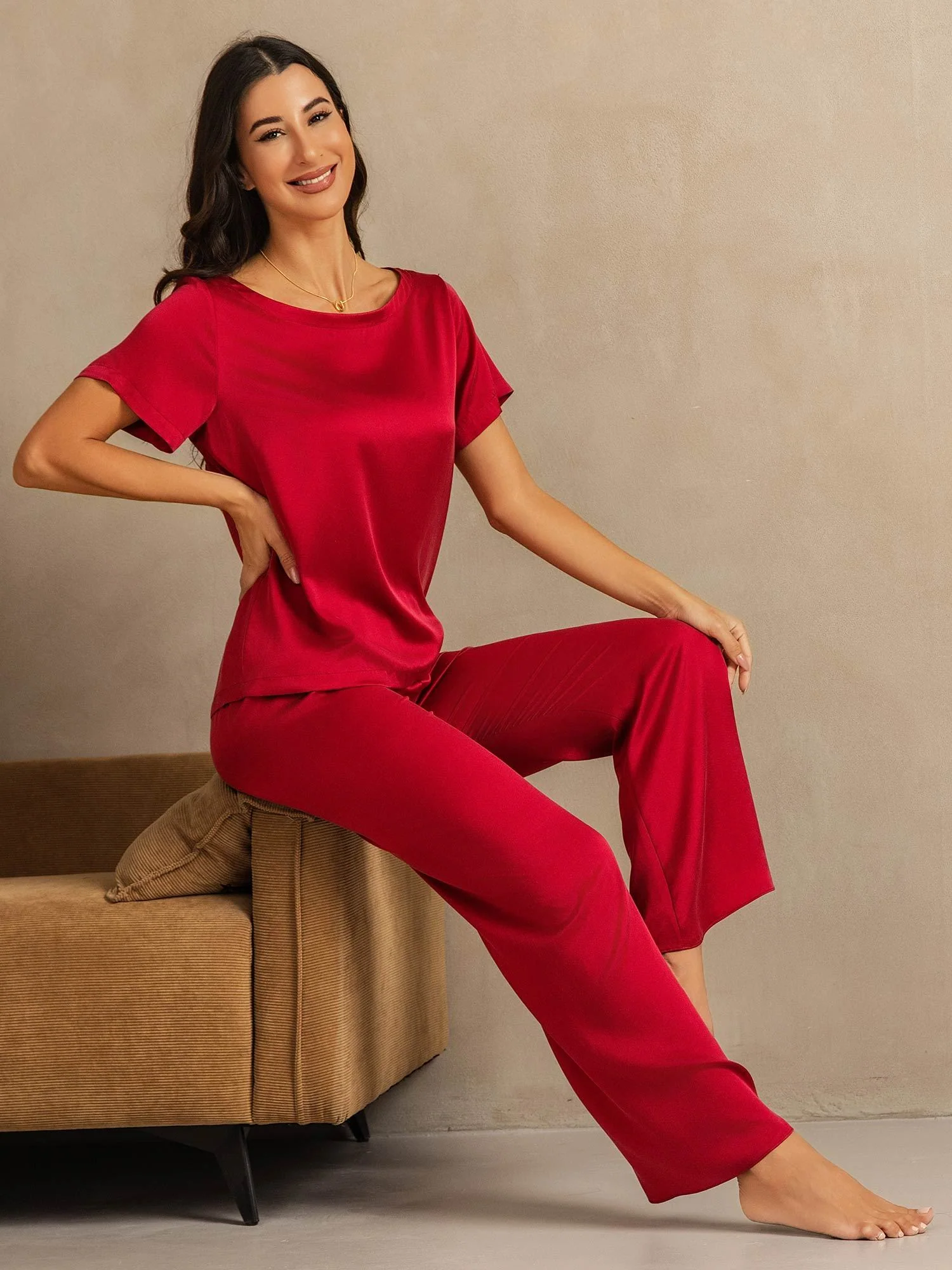 19Momme Women's Washable Silk Short Sleeve Pajamas Set - Image 7