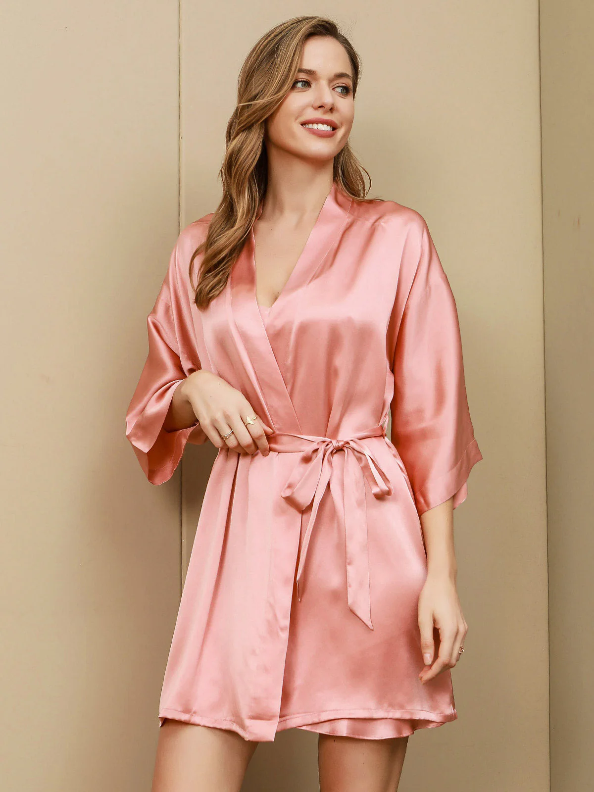 Pure Silk V Neck Short Nightgown&Robe Set - Image 38