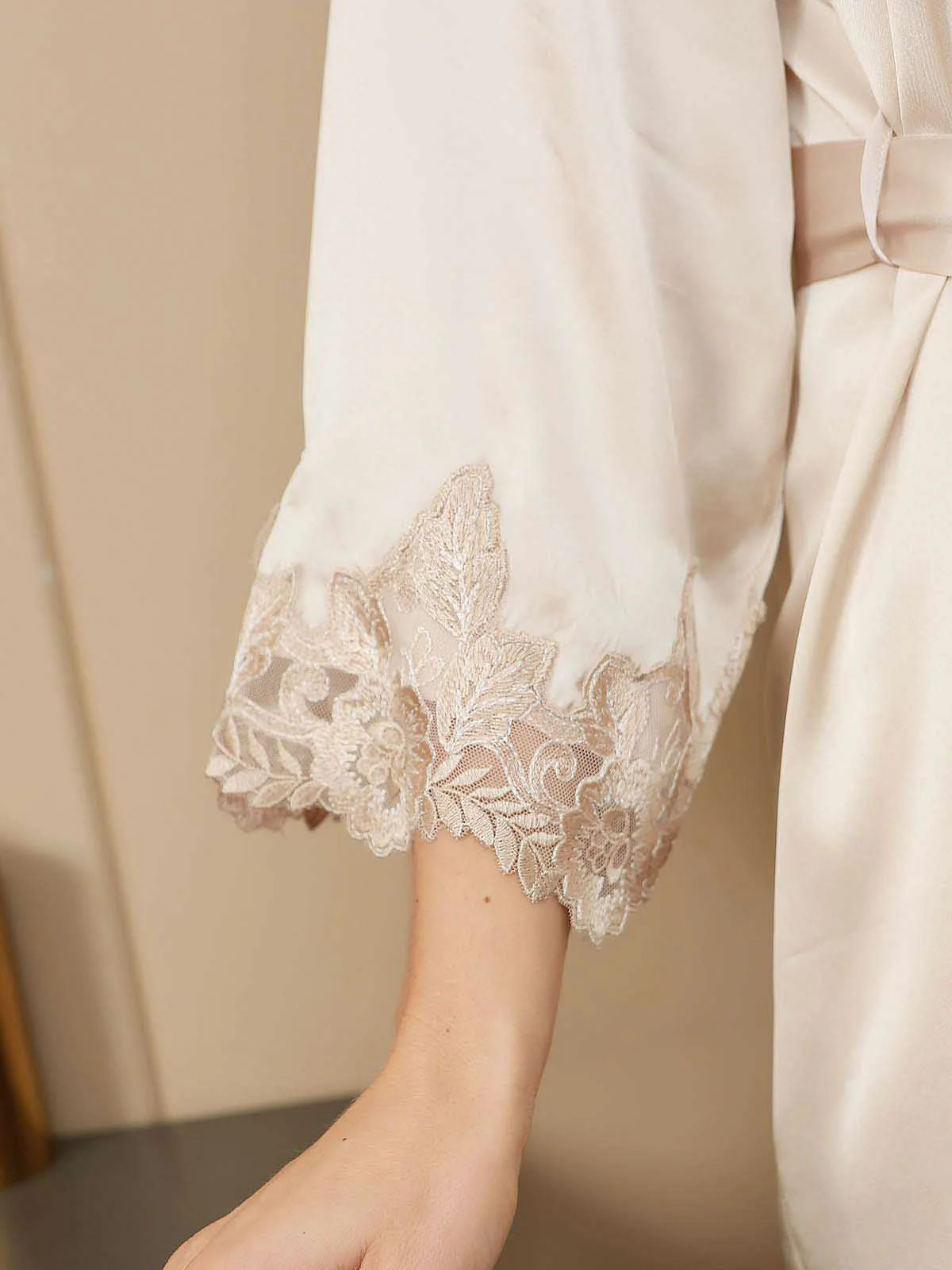 Pure Silk Spaghetti Strap Lace Nightgown & Robe Set - Image 10