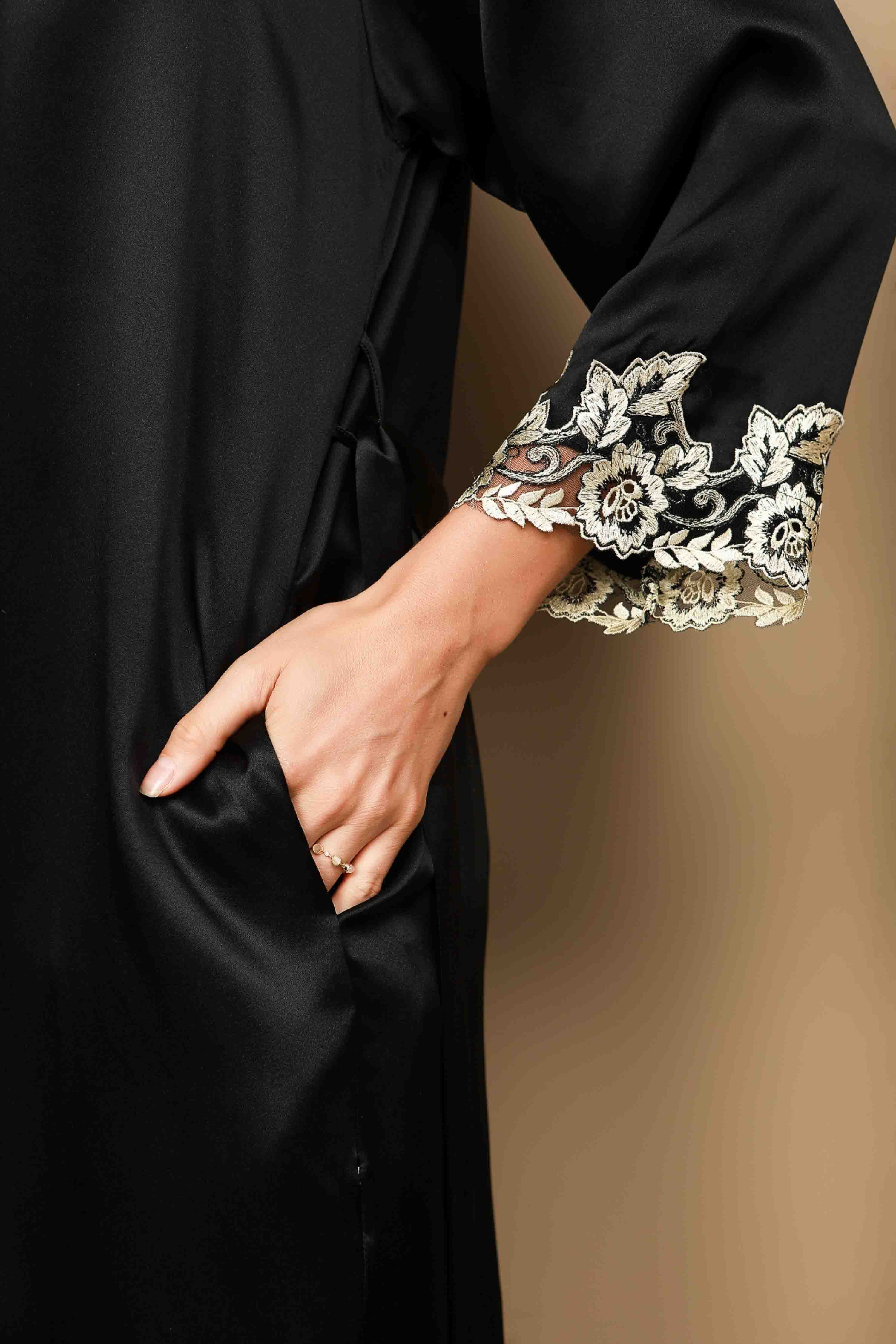 Pure Silk Spaghetti Strap Lace Nightgown & Robe Set - Image 33