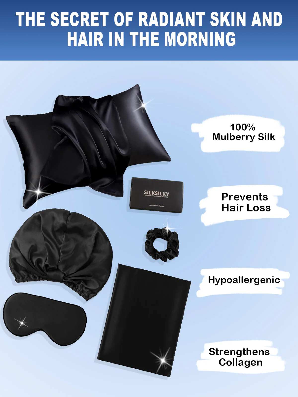22Momme 4Pcs Set Silk Skin-Friendly Beauty Sleep Set - Image 7