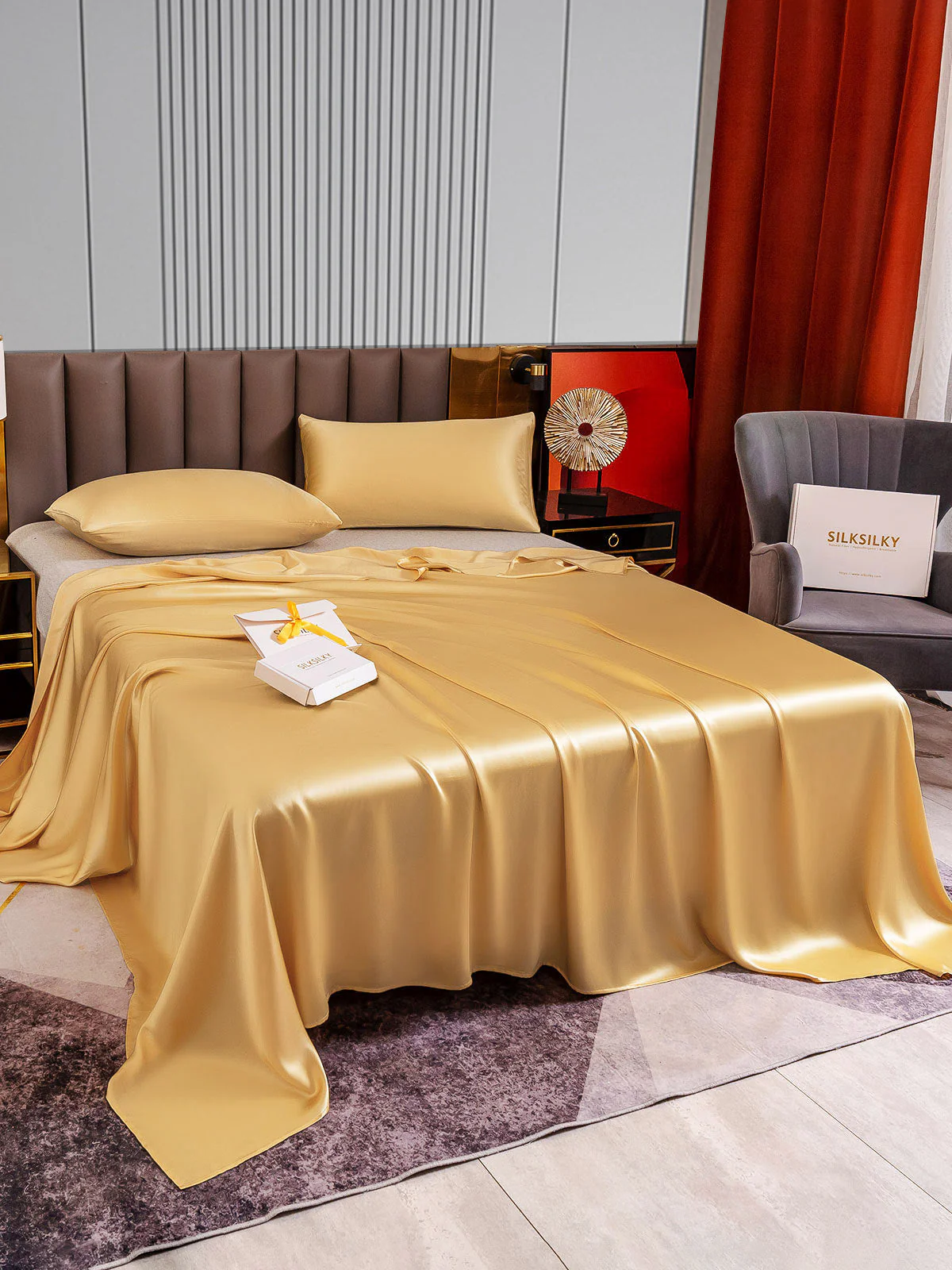 22Momme 3Pcs Silk Set Flat Sheet+2x Pillowcases - Image 25