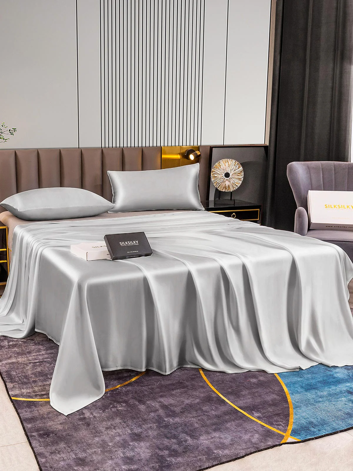 22Momme 3Pcs Silk Set Flat Sheet+2x Pillowcases - Image 34