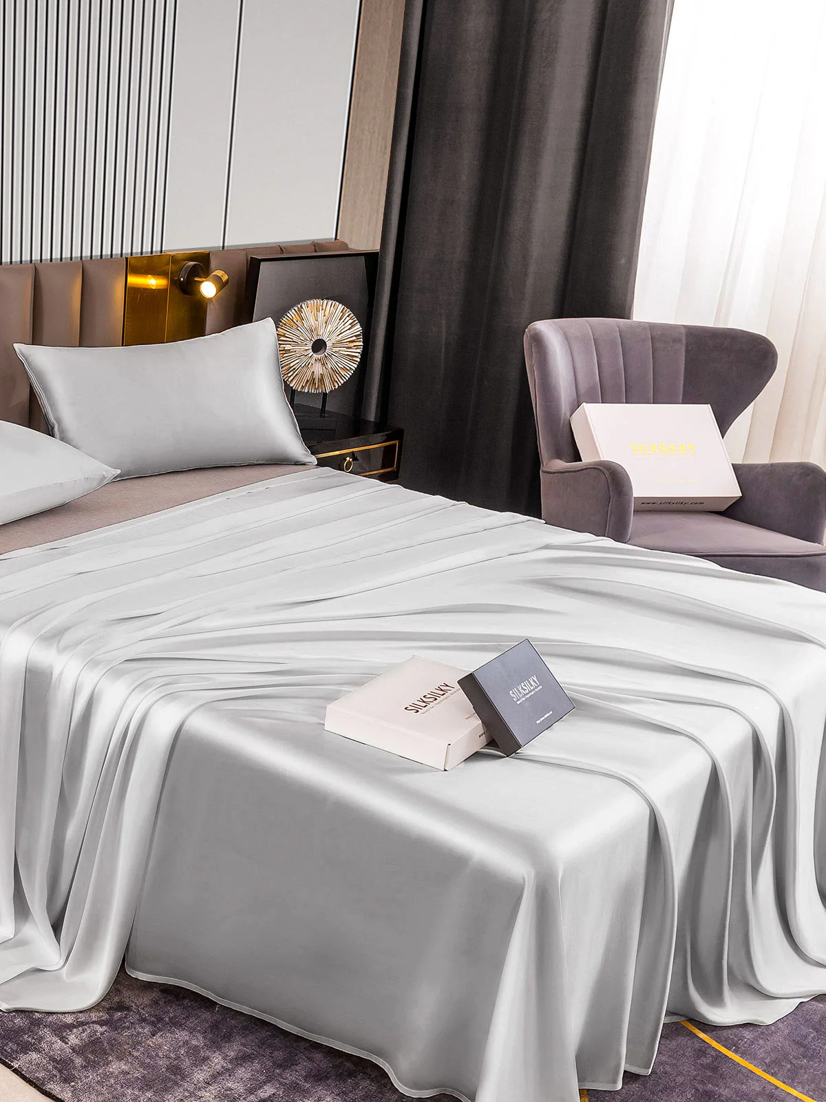 22Momme 3Pcs Silk Set Flat Sheet+2x Pillowcases - Image 35