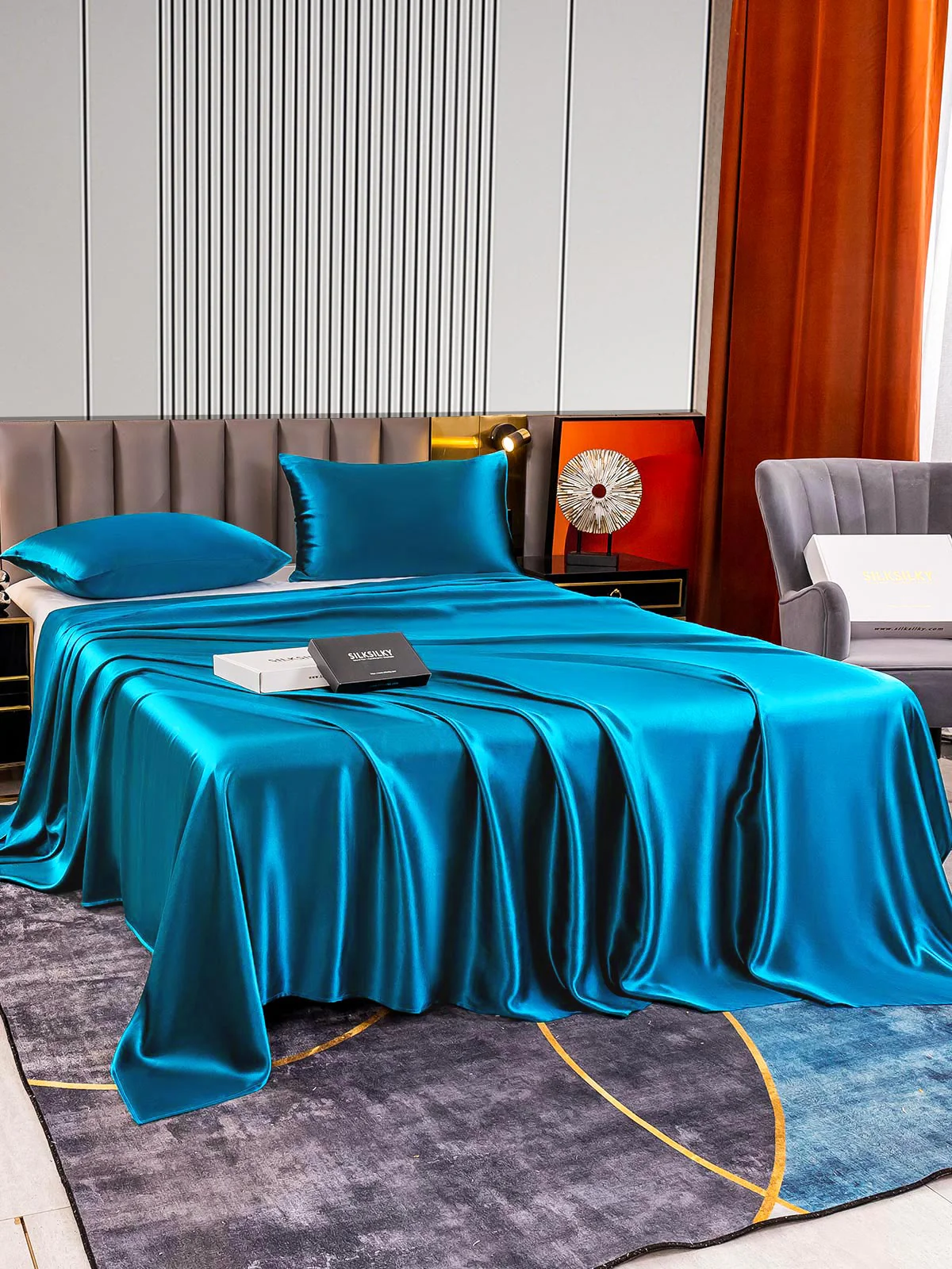 22Momme 3Pcs Silk Set Flat Sheet+2x Pillowcases - Image 44