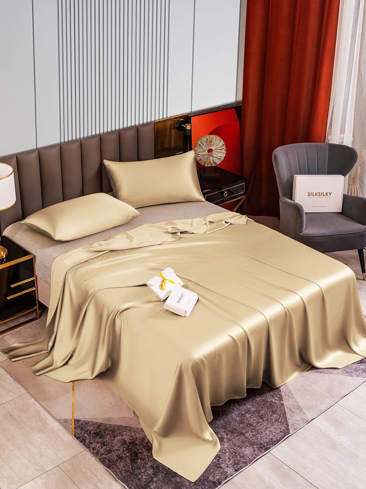 22Momme 3Pcs Silk Set Flat Sheet+2x Pillowcases - Image 53